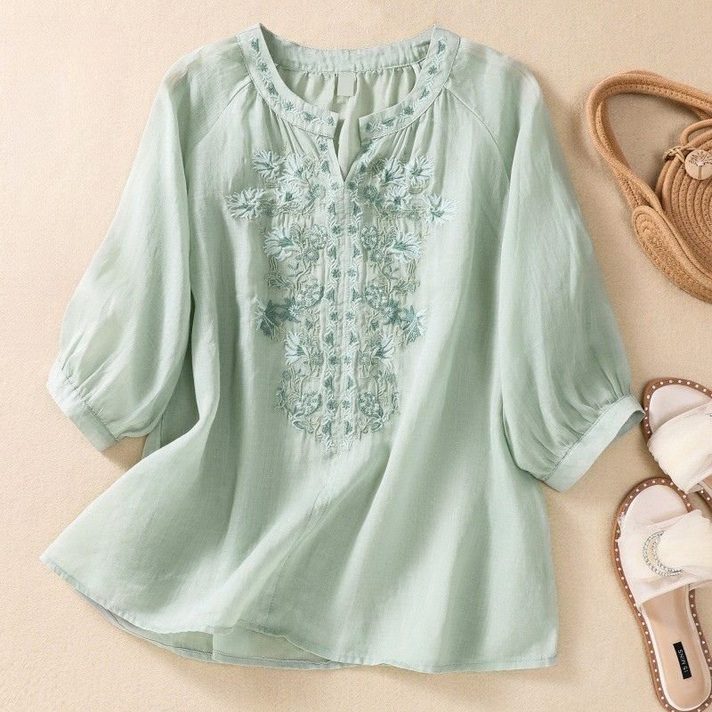 Serafina Cotton-Linen Blouse - By Qivii