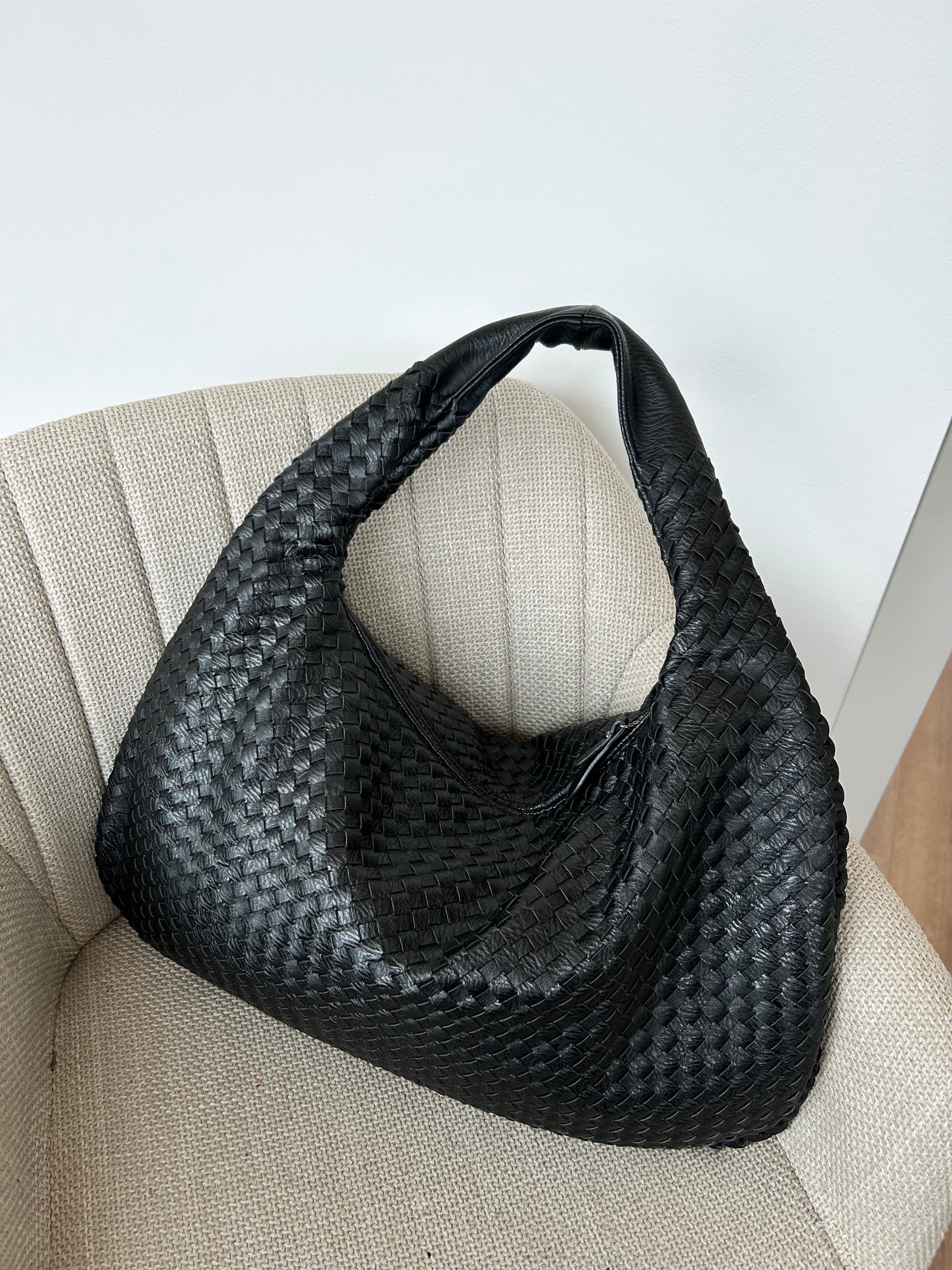 Ounamei Vintage Woven Vegan Leather Hobo Bag Large Shoulder Handbag for Women
