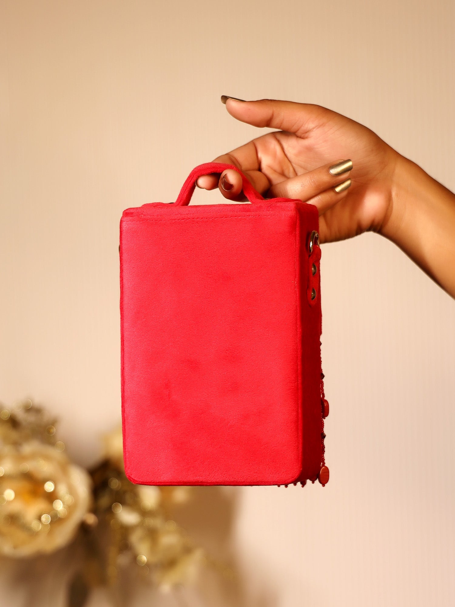 Jasmeet Maroon Clutch Bag With Maroon Beads