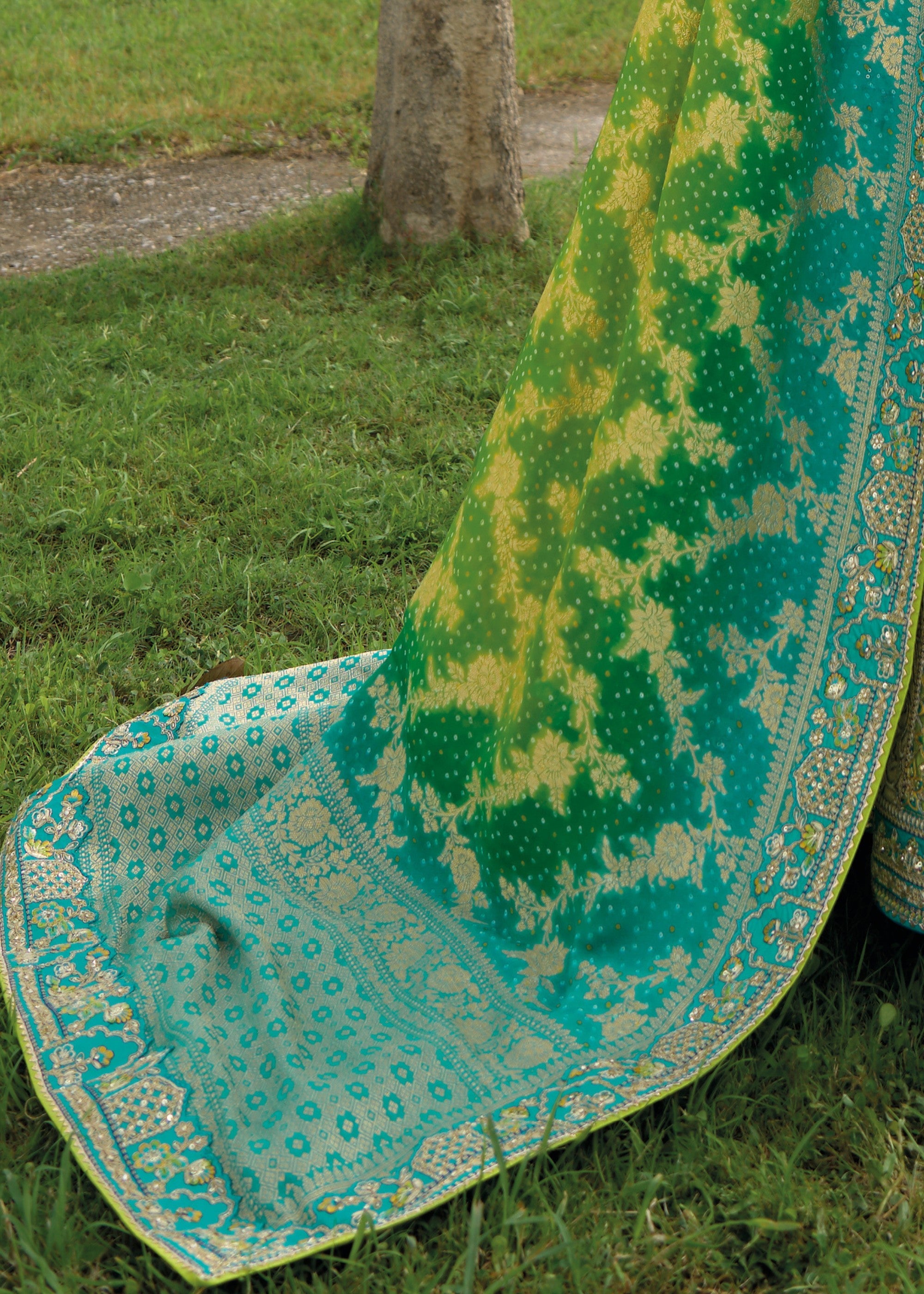 Teal Blue Banarasi Silk Lehenga With Heavy Embroidery Work | Ready To Wear - qivii