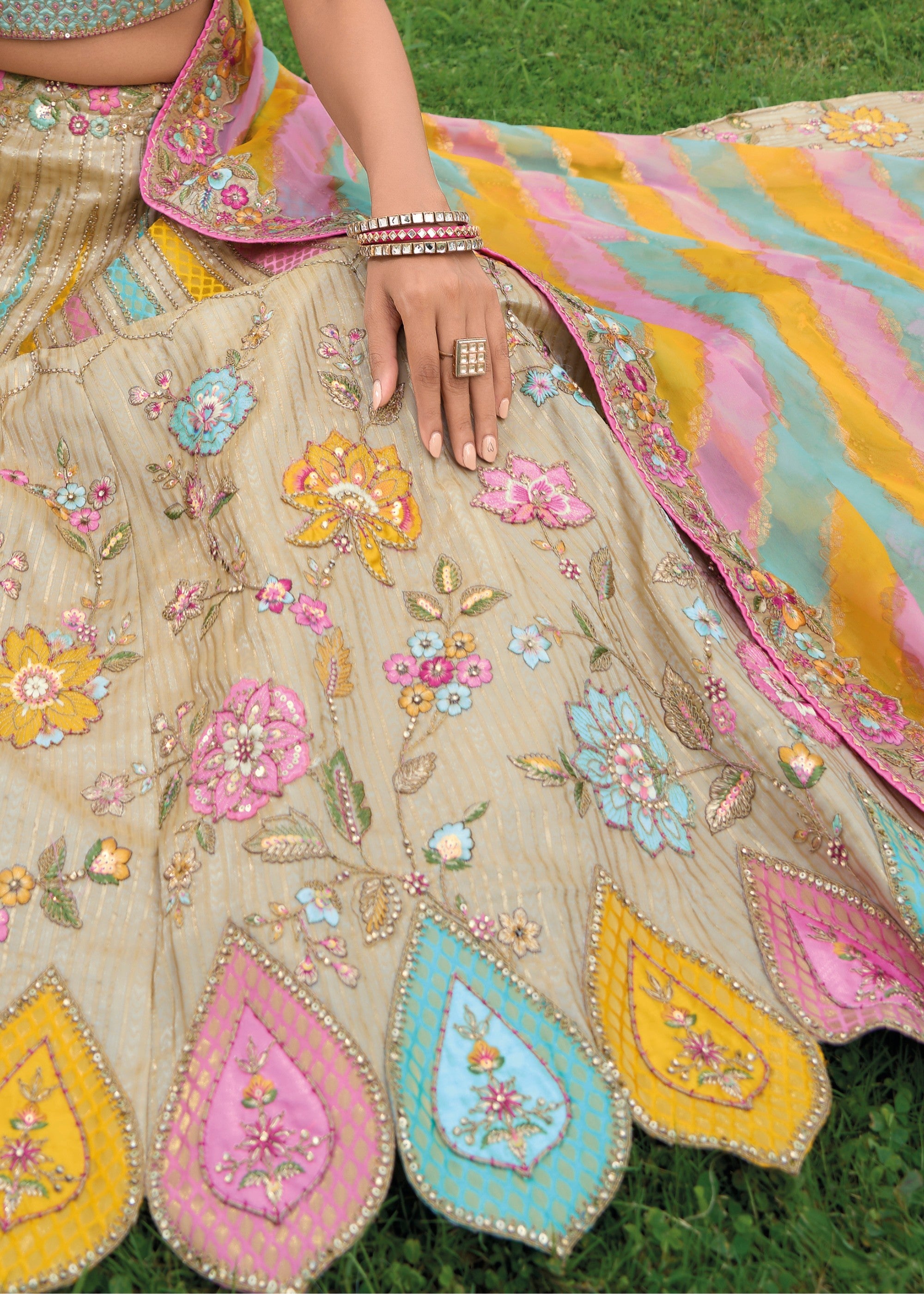 Sand Brown Banarasi Silk Lehenga With Heavy Embroidery Work | Ready To Wear - qivii