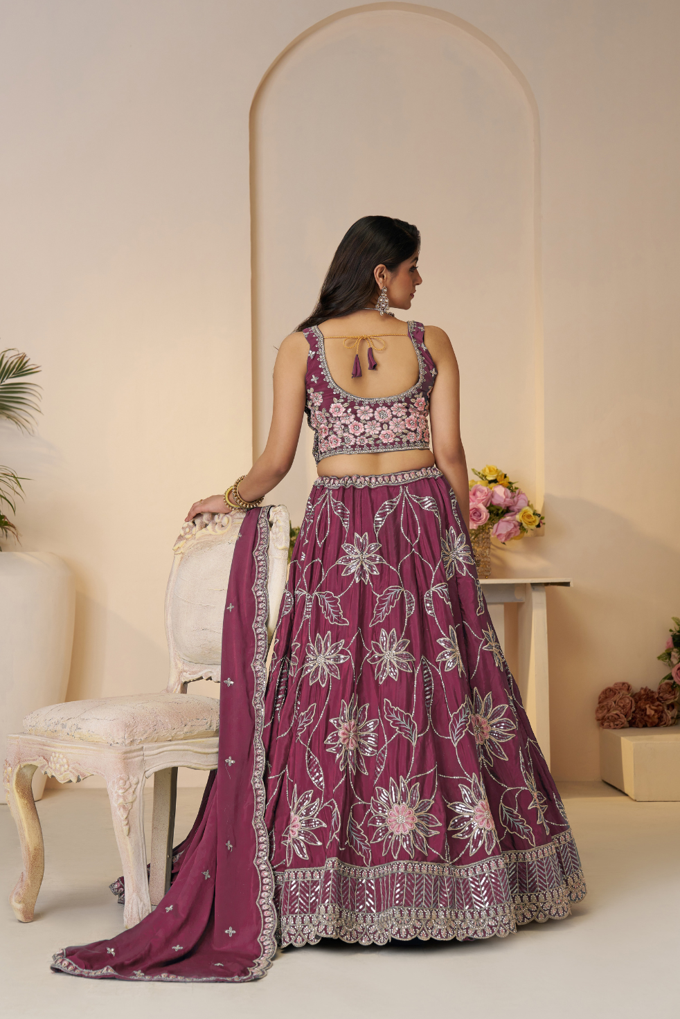 Vibrant Mahroon Floral Bridesmaid Lehenga for Special Occasions - qivii