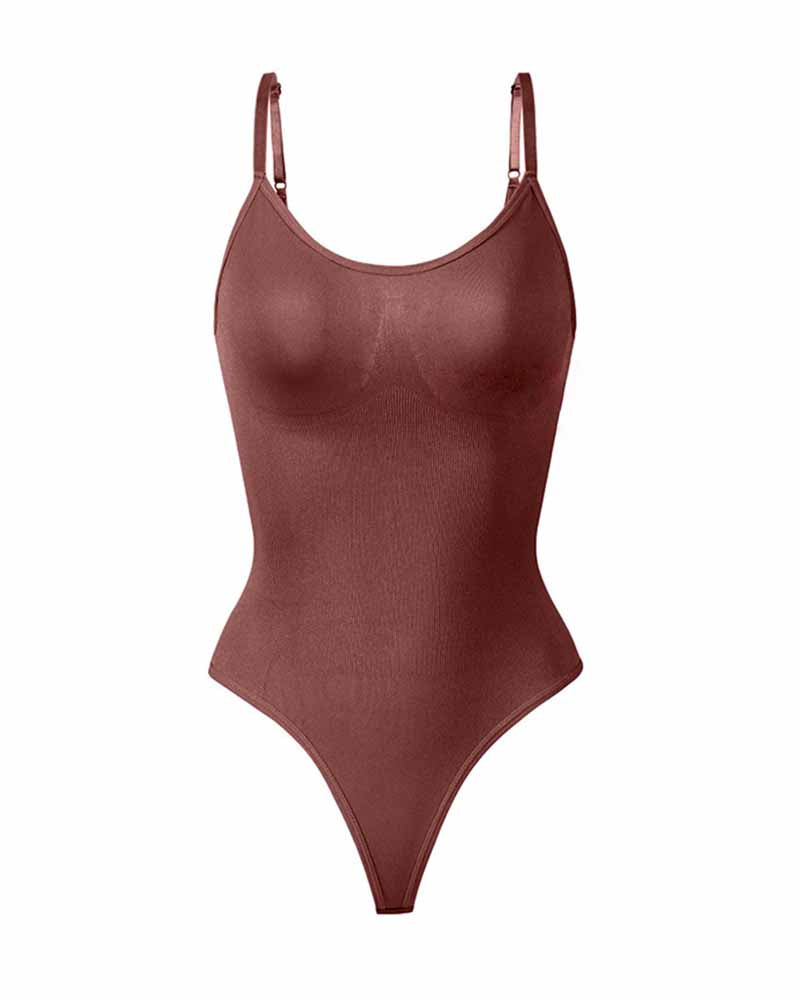 Seamless Round Neck Tummy Control Thong Tank Top Body Shaper Bodysuits - By Qivii