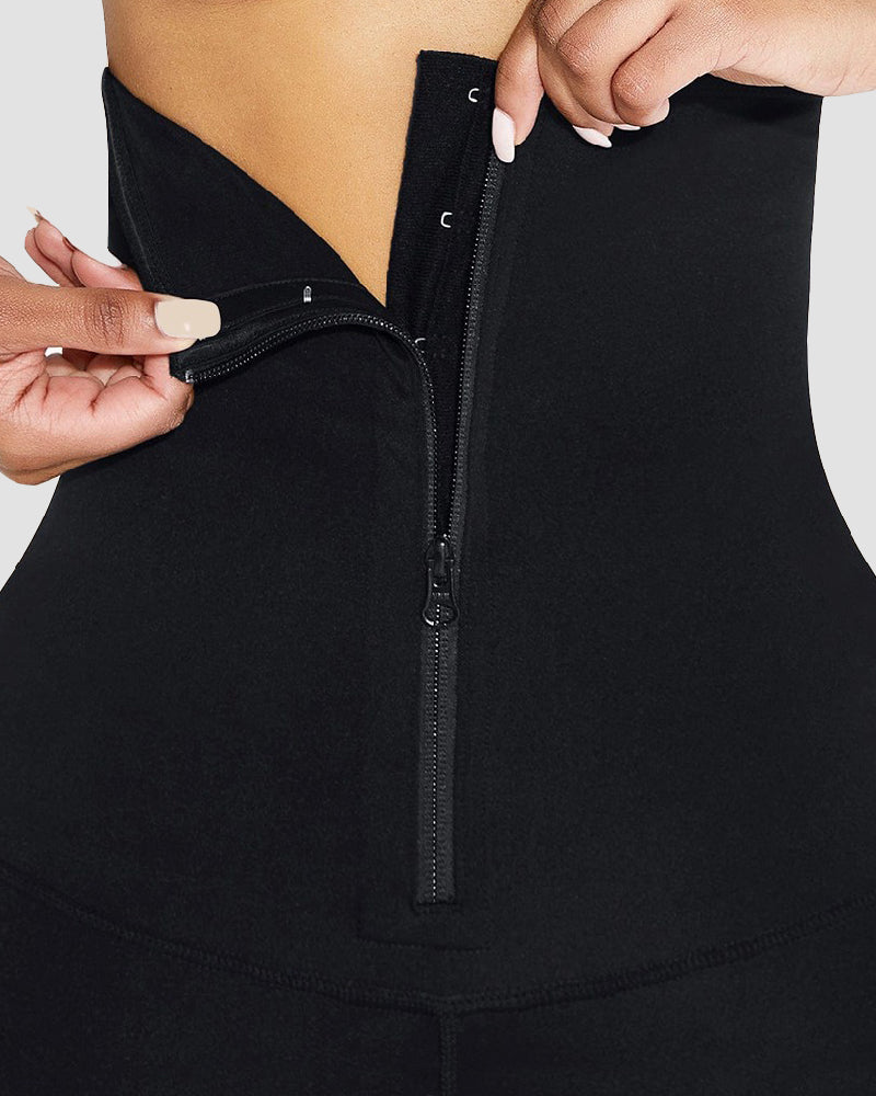 High Waist Trainer 2-In-1 Zipper Leggings Slim Fit Tummy Control Gym Pants - By Qivii
