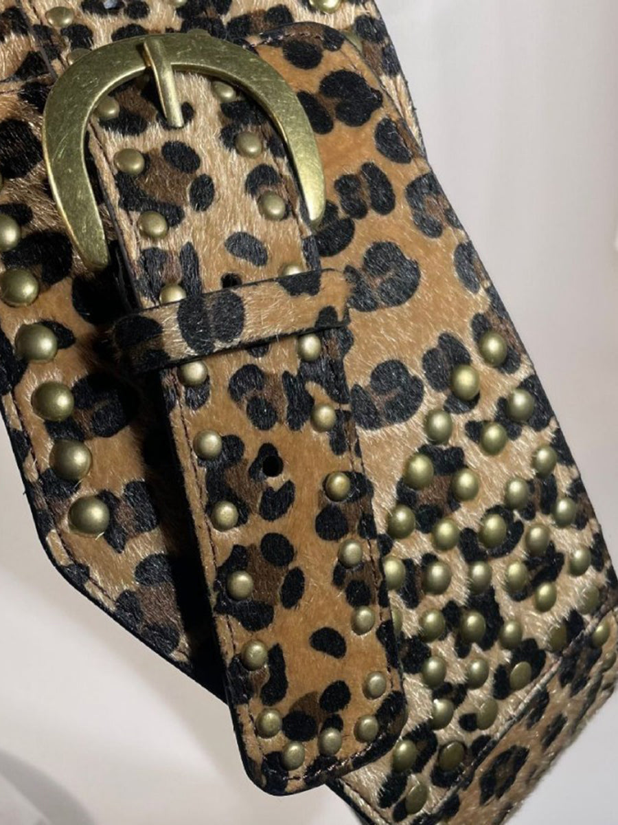 Retro Leopard Print Rivet All-match Waist Belt - By Qivii