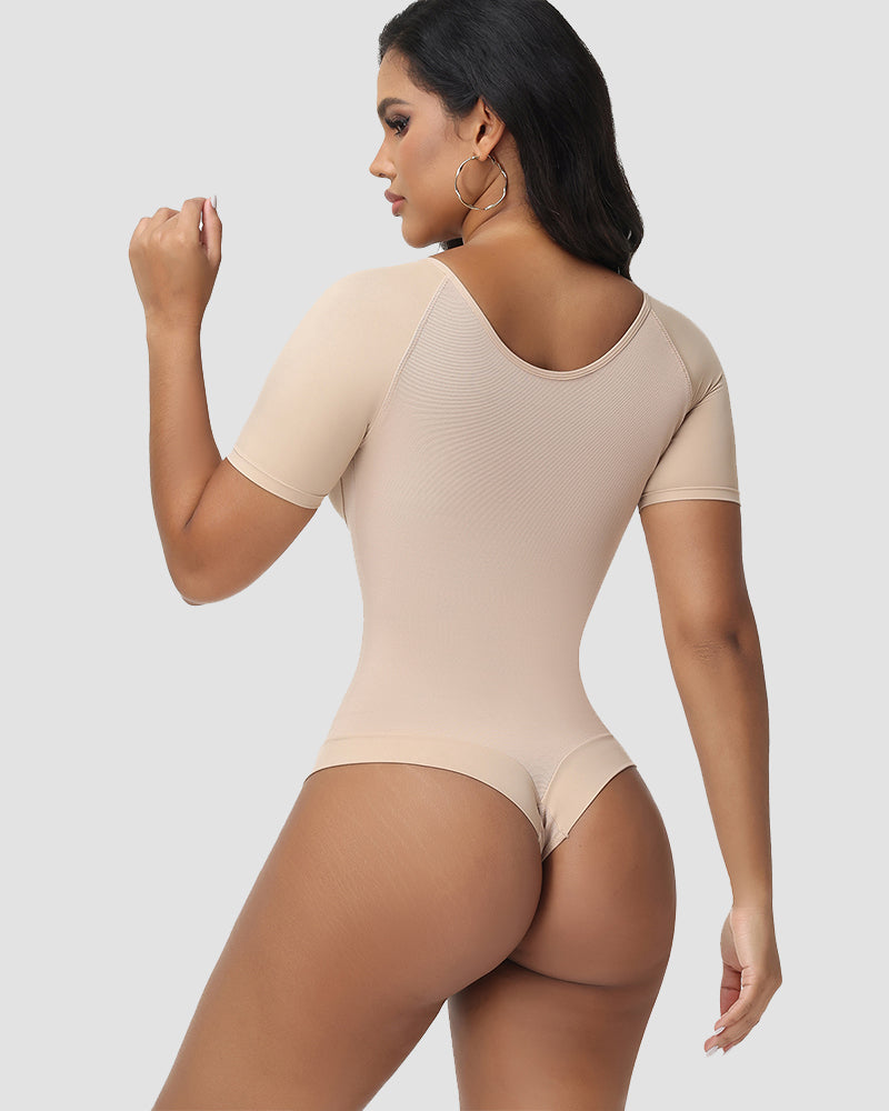 Shapshe® Short-Sleeve Tummy Control Thong Bodysuit