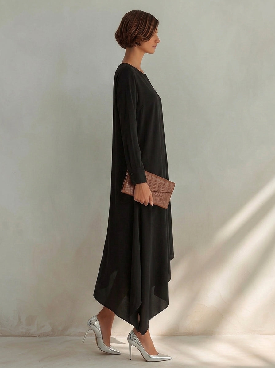 Women's Small V-Neck And Asymmetrical Hem Cotton-Blend Midi Dress MDZ1429H1ZRK