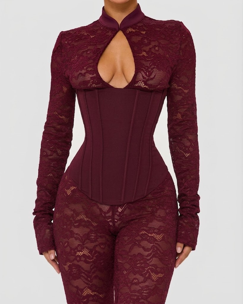 Lace Corset Long-sleeved Hourglass Jumpsuit - By Qivii