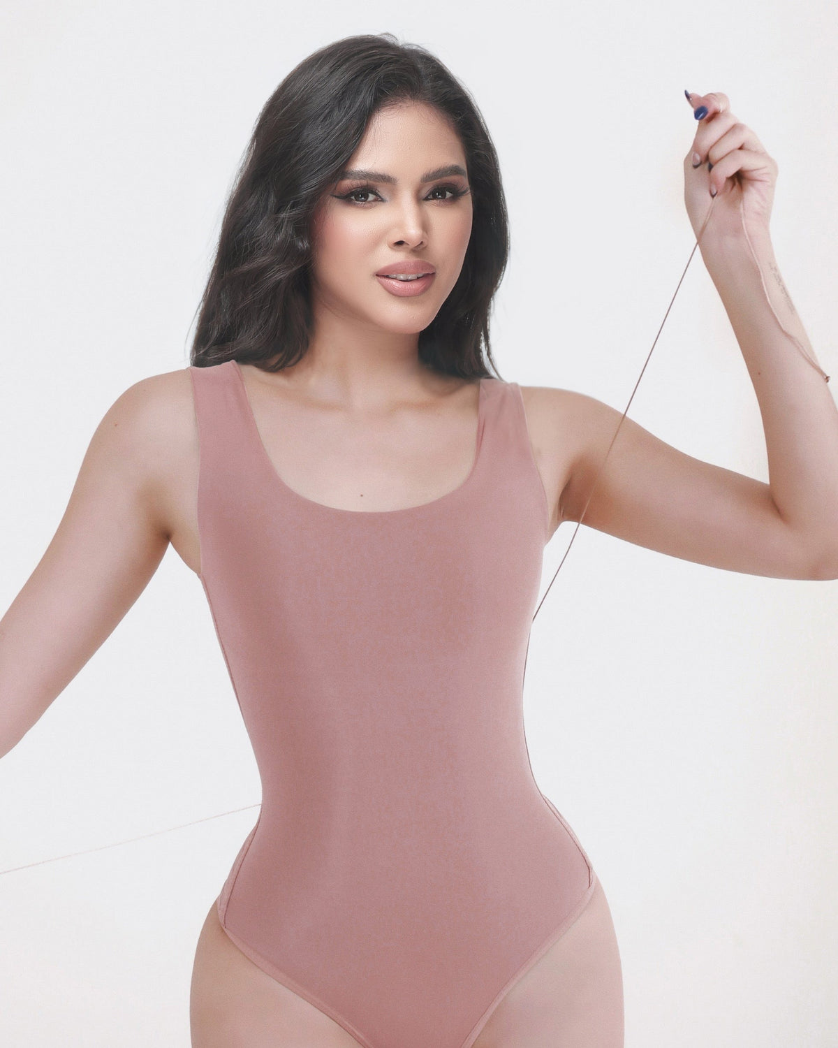 U Neck Wide Strap Back Lace Up Tummy Control Butt Lifting Bodysuit