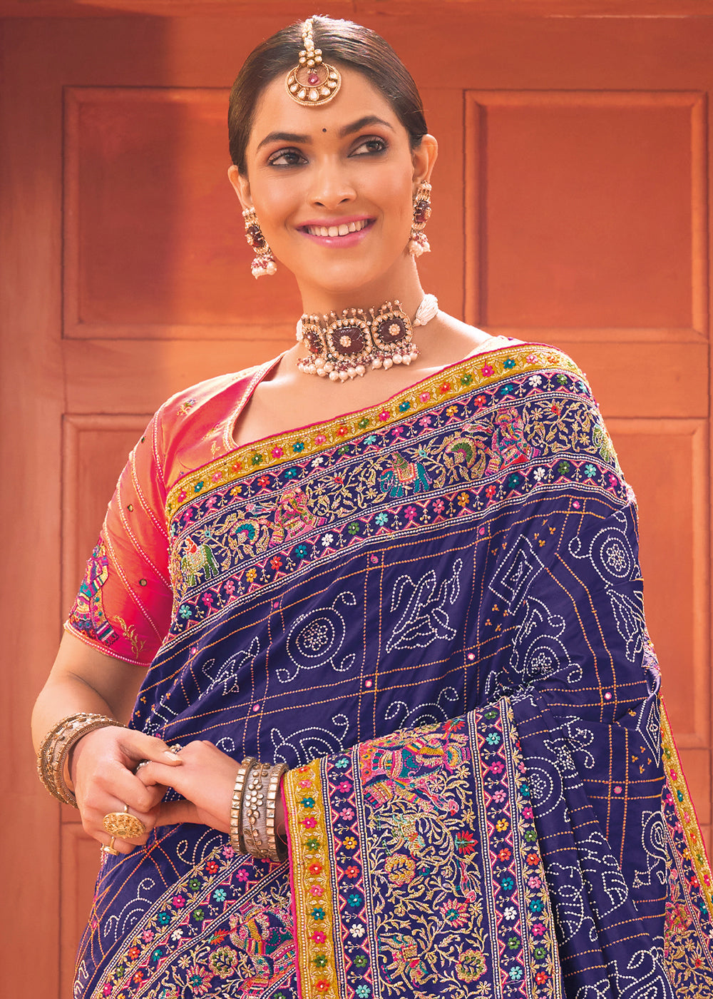 Admiral Banarasi Silk Saree with Cut-Dana,Mirror & Kachhi work - qivii