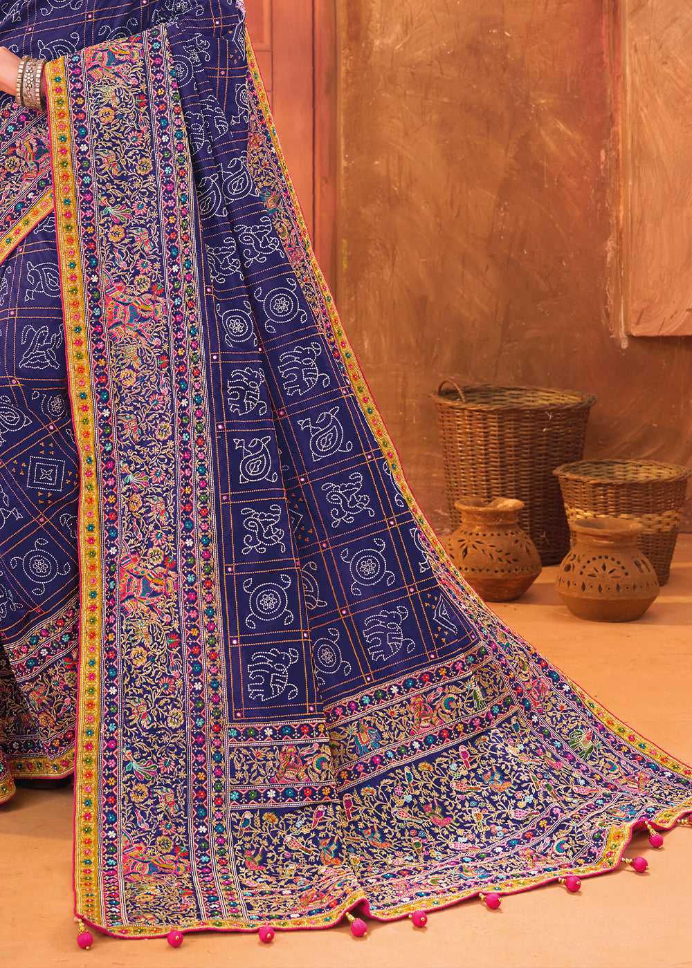 Admiral Banarasi Silk Saree with Cut-Dana,Mirror & Kachhi work - qivii