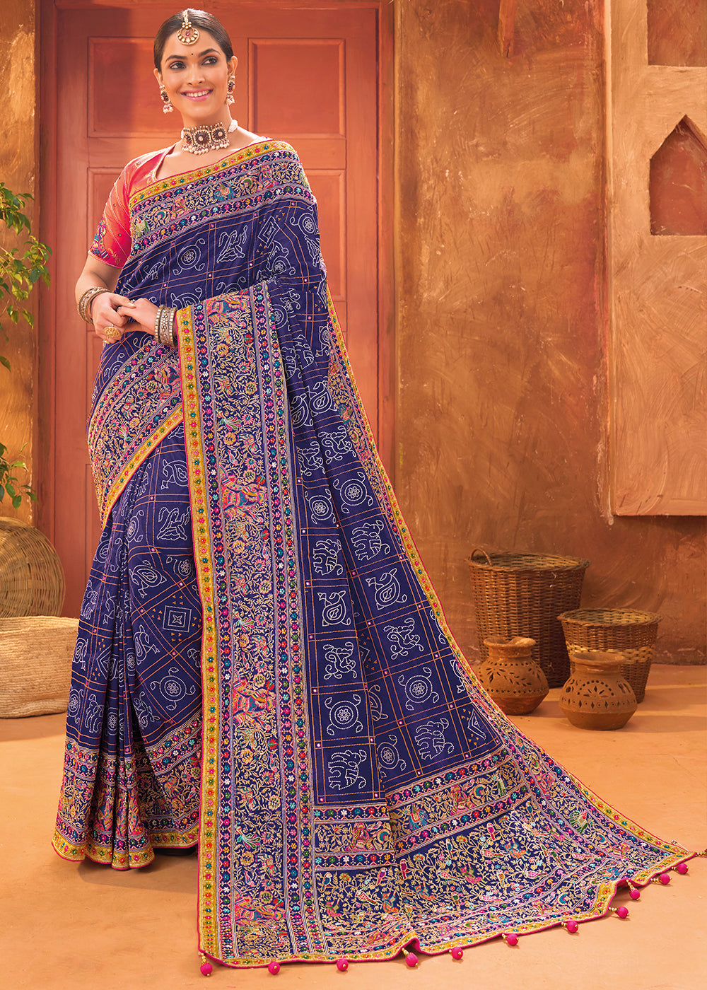 Admiral Banarasi Silk Saree with Cut-Dana,Mirror & Kachhi work - qivii