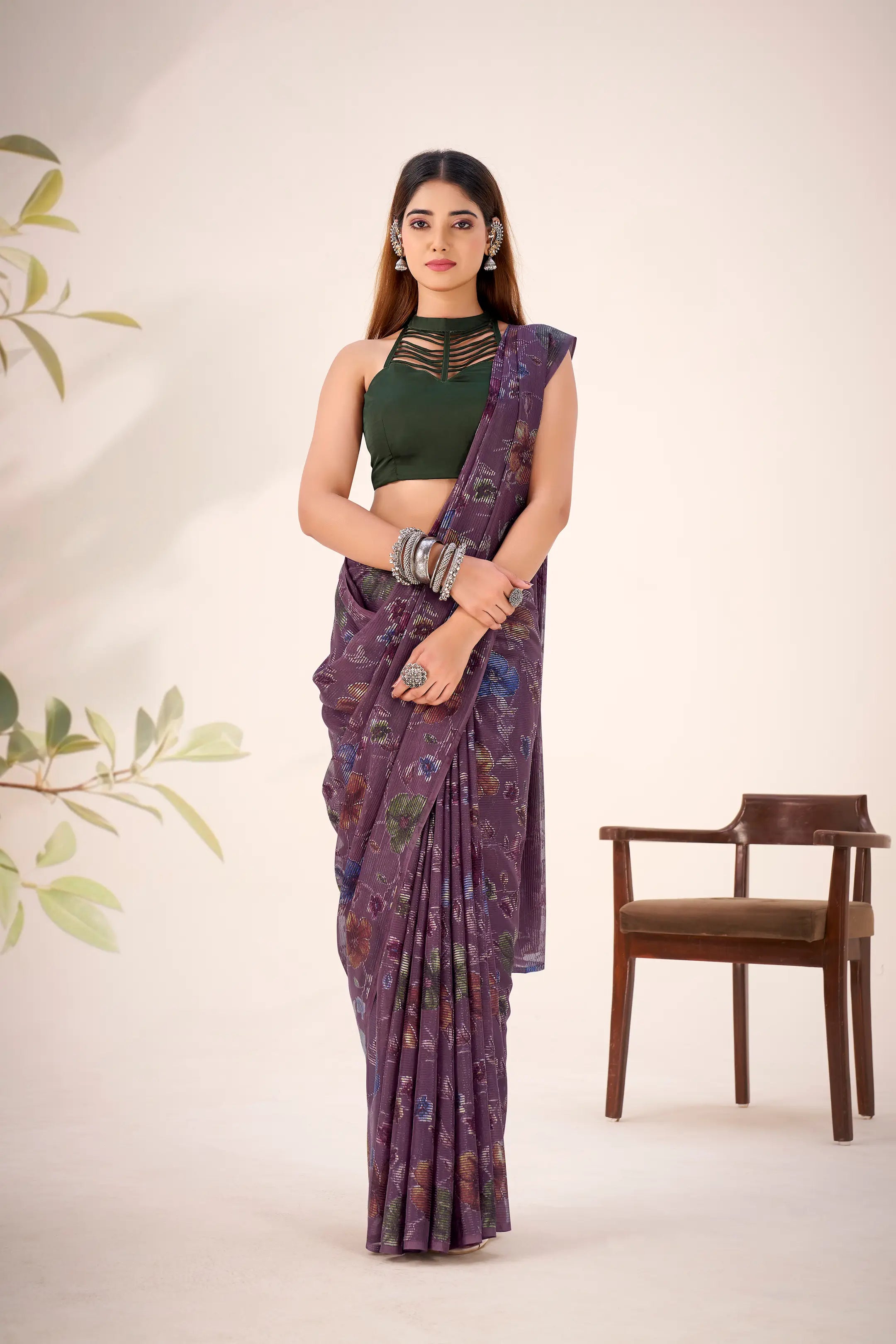 Mulberry Lurex Brasso Floral Saree