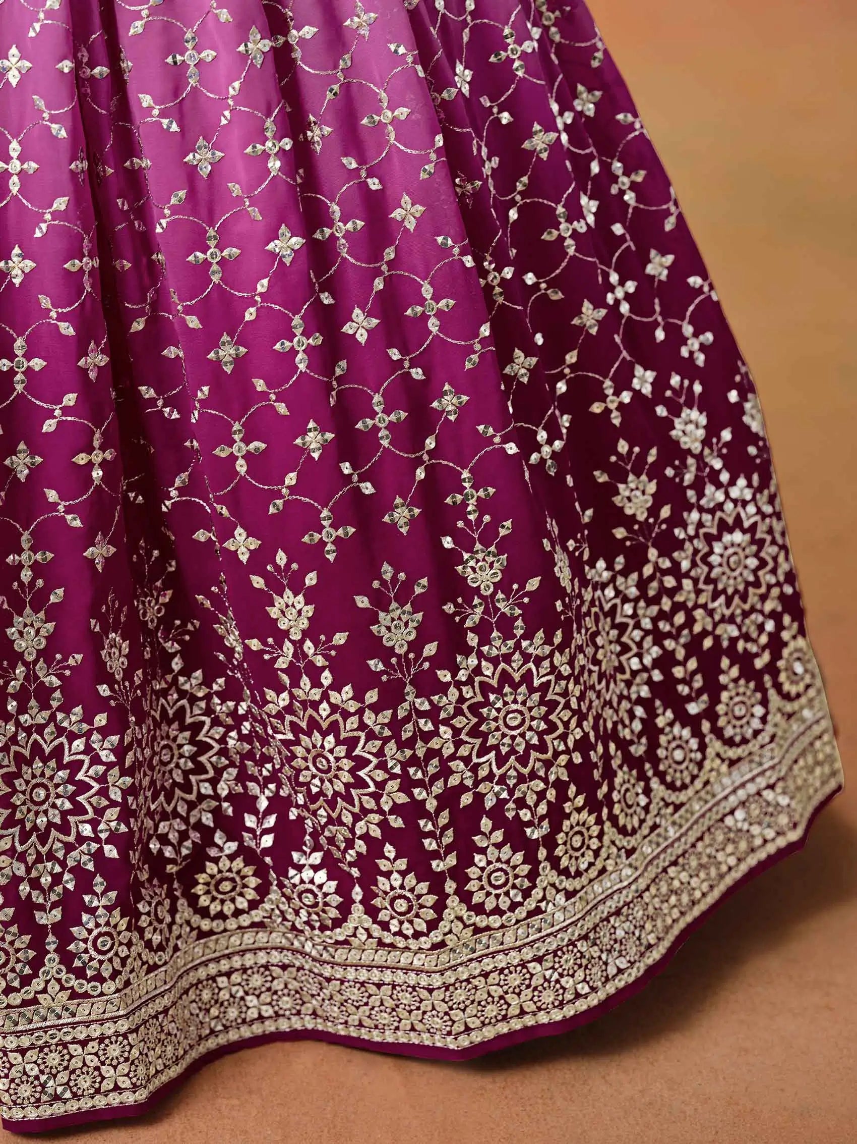 Rani Pink Shade Georgette Lehenga With Zari Sequins Embroidery Work - qivii