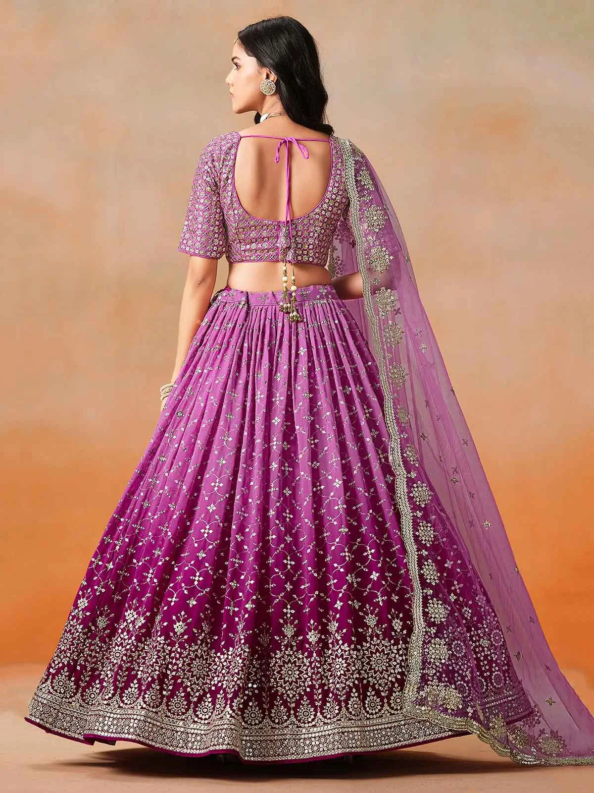 Rani Pink Shade Georgette Lehenga With Zari Sequins Embroidery Work - qivii