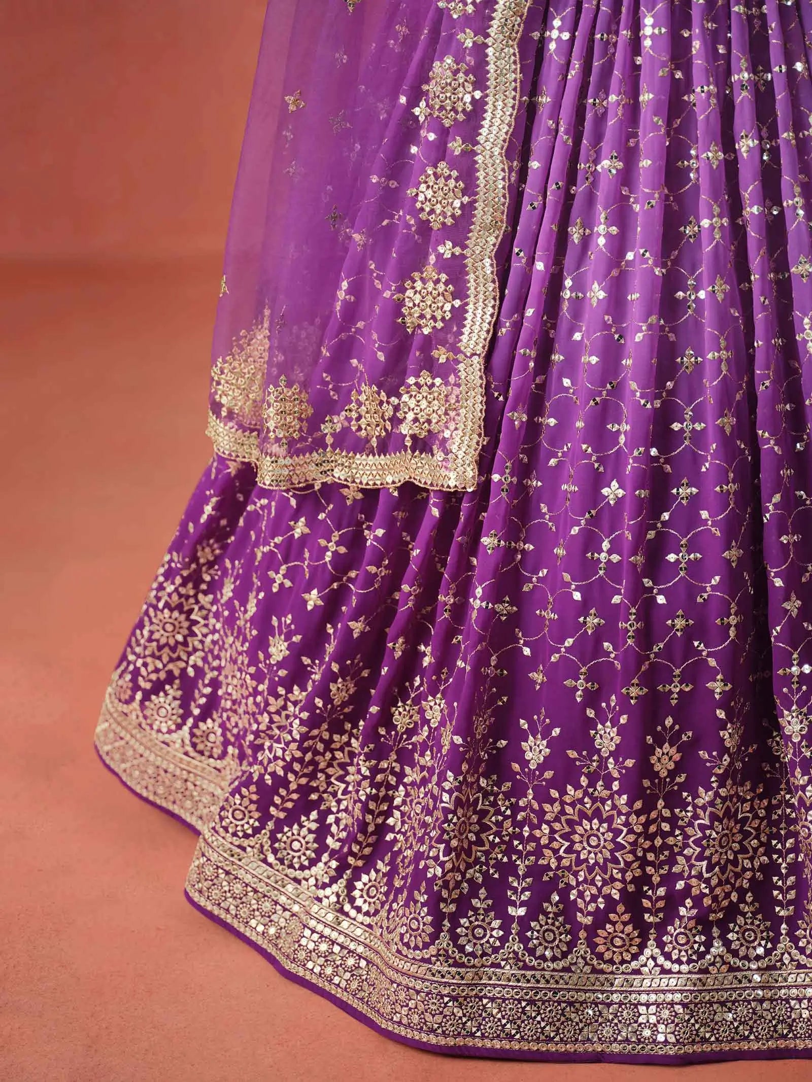 Purple Georgette Lehenga With Zari Multiple Sequins Embroidery Work - qivii