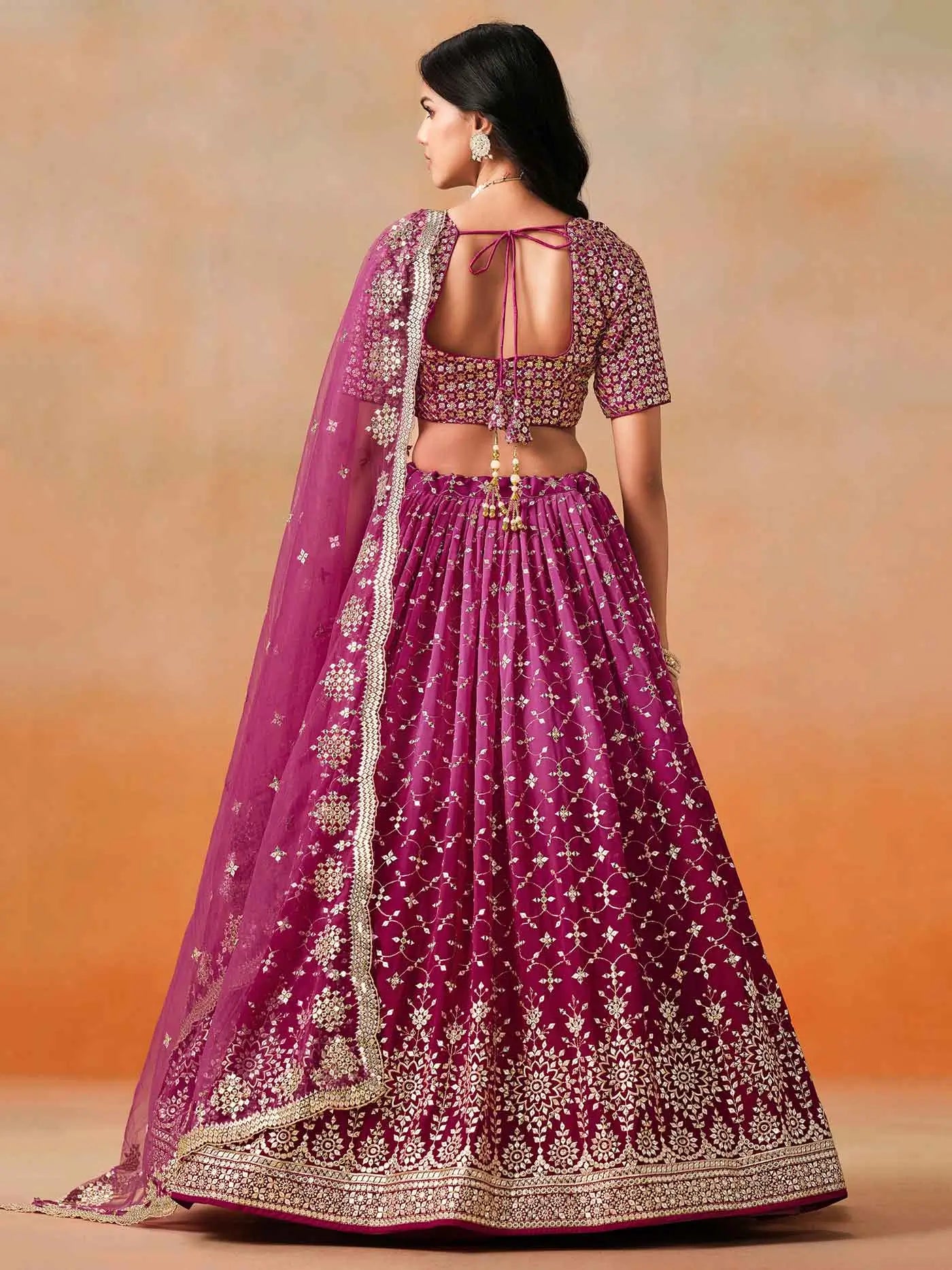 Red Pink Shade Georgette Lehenga With Zari Sequins Embroidery Work - qivii