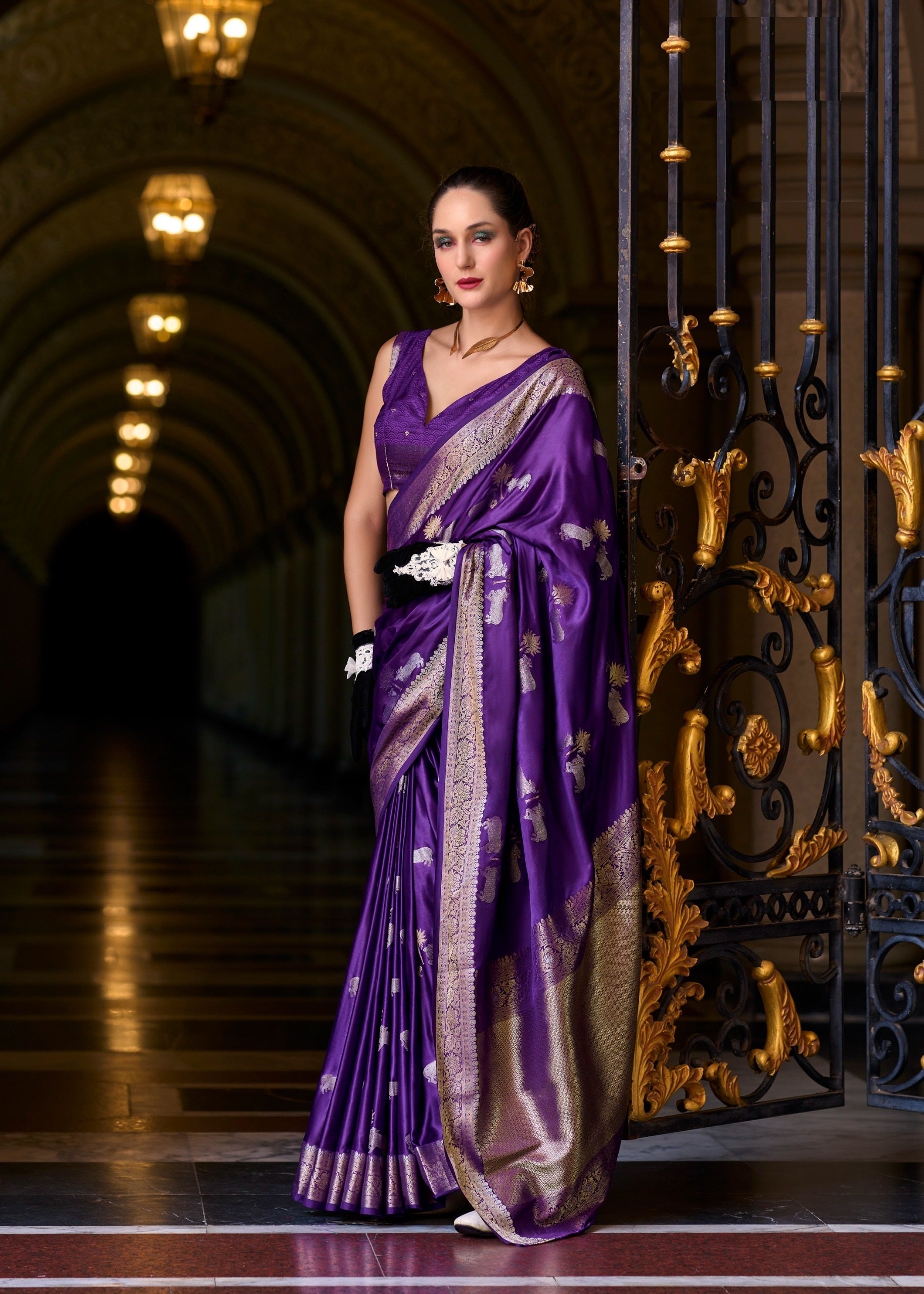 Satin Mungha Silk Saree with Zari Weaving Border & Designer Pallu