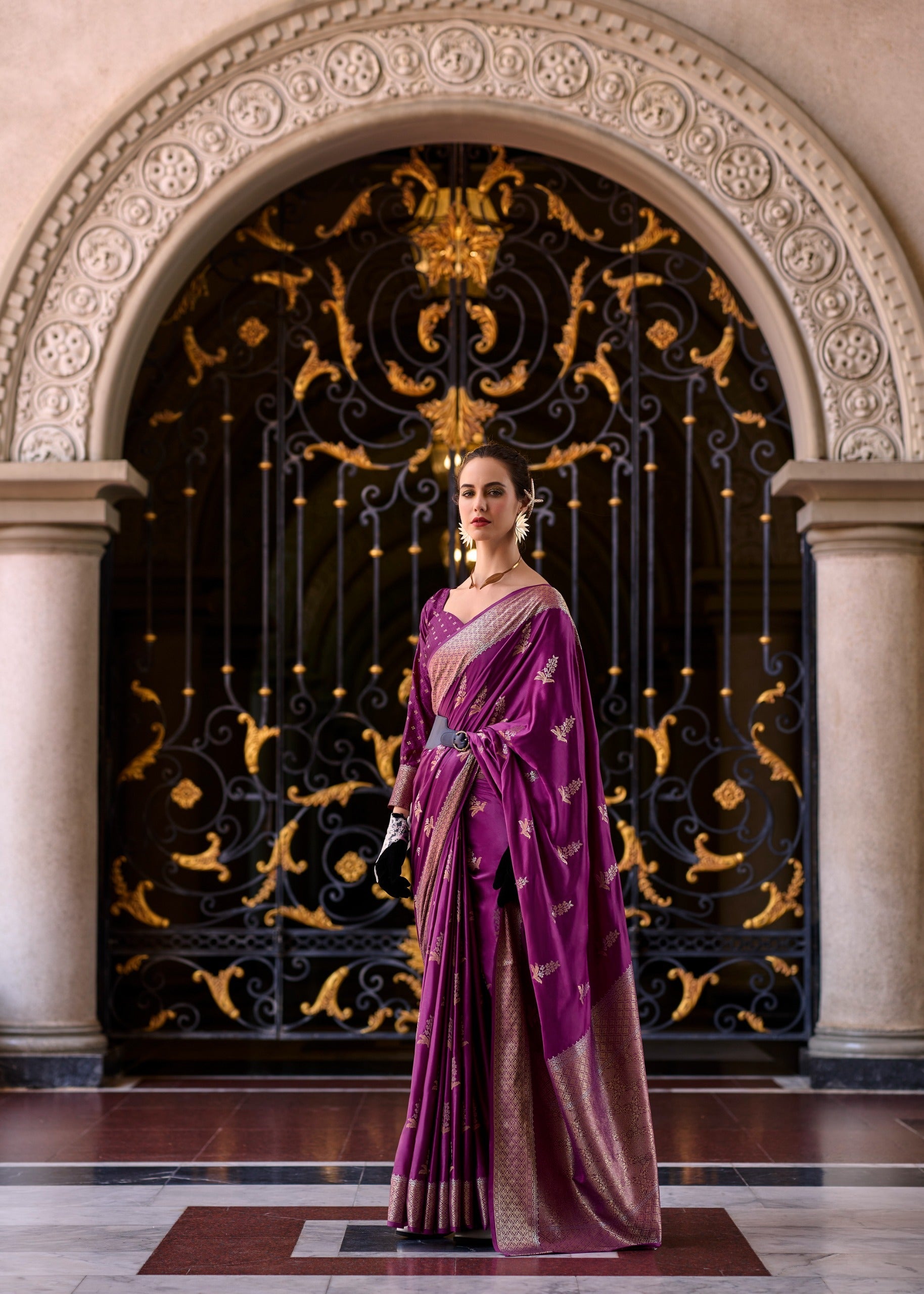 Satin Mungha Silk saree with Zari Weaving Border and Designer Pallu