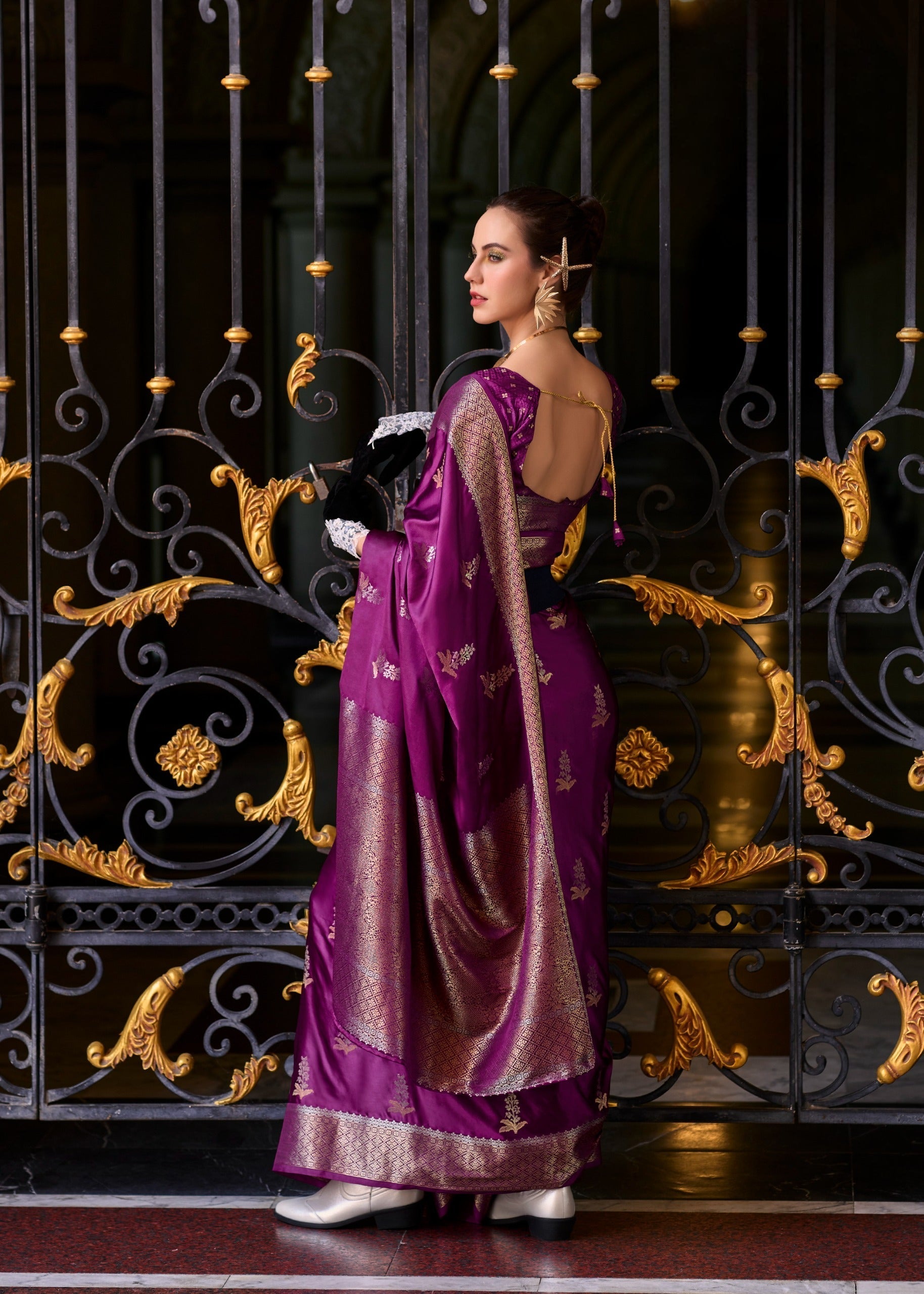 Pure Satin Mungha Silk Blouse with Weaving