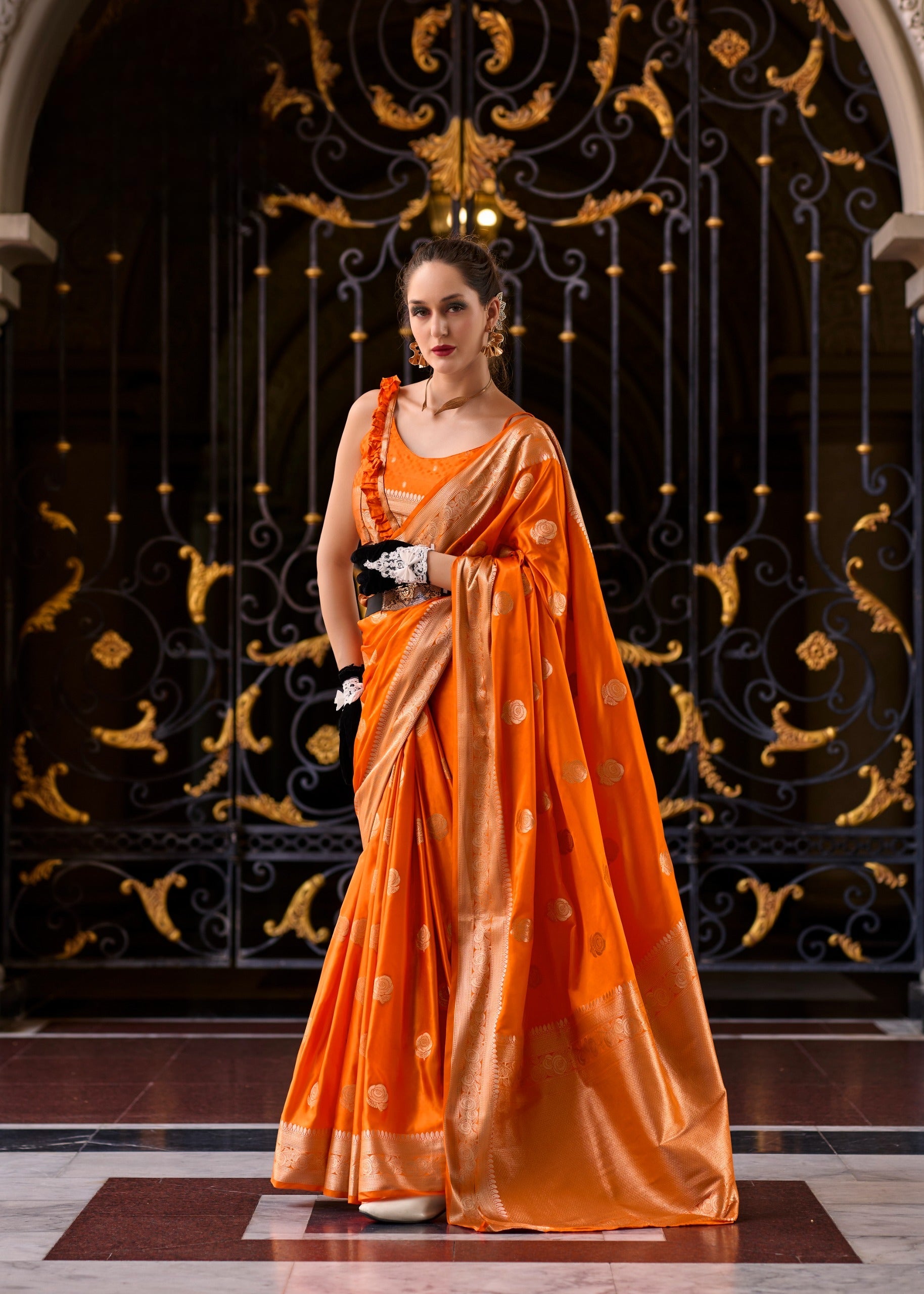 Satin Mungha Silk saree with Zari Weaving Border & Designer Pallu