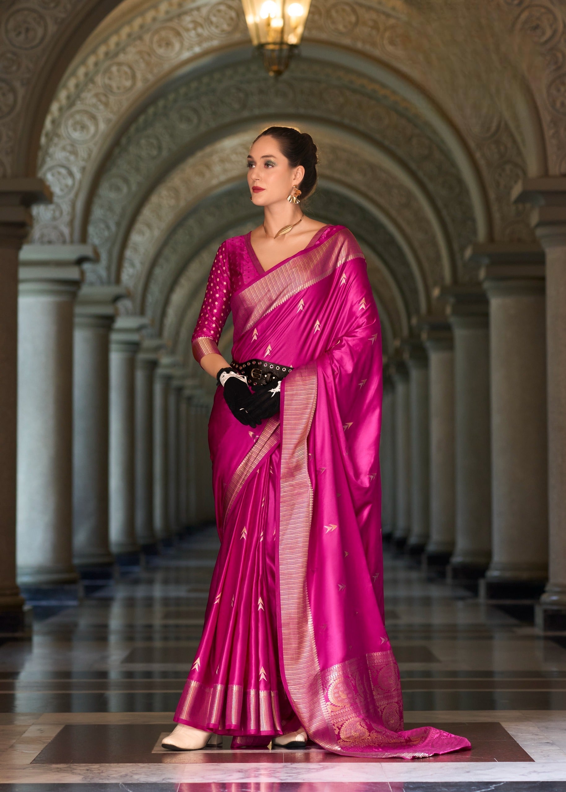 Satin Mungha Silk Saree with Zari Weaving Border & Designer Pallu