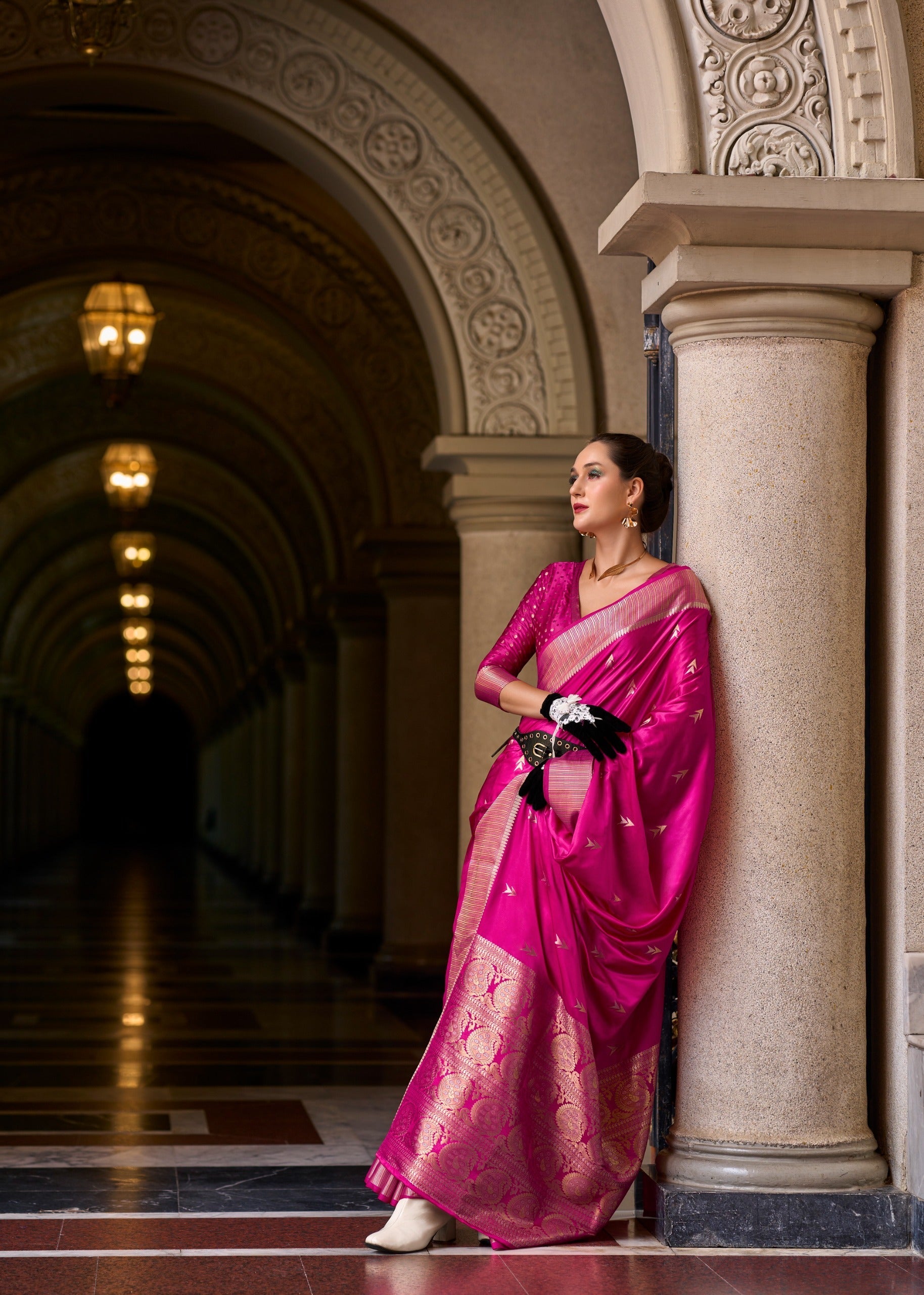 Pure Satin Mungha Silk Blouse with Weaving