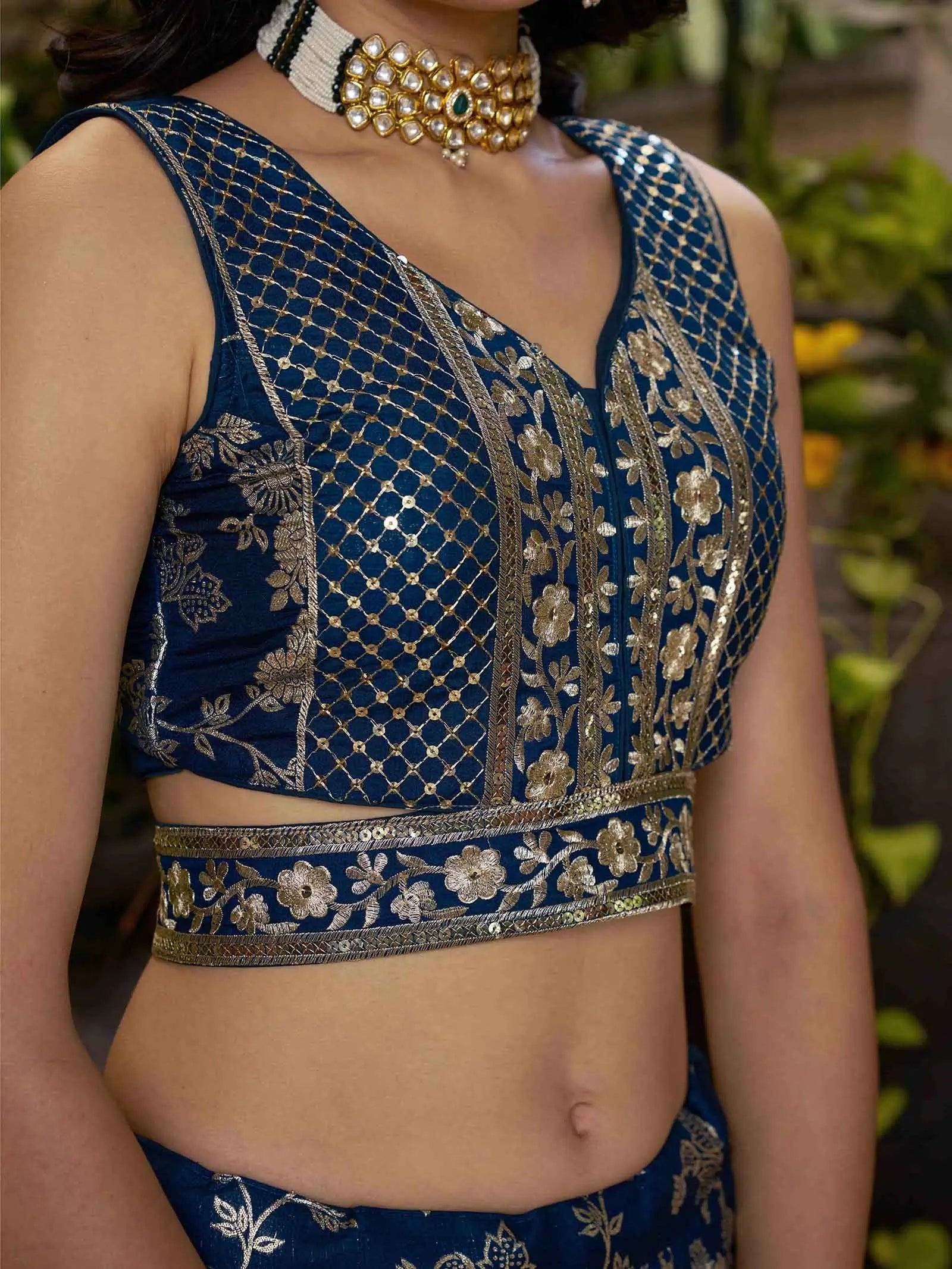 Dove Blue Jacquard Lehenga With Zari Sequins Embroidery Work - qivii
