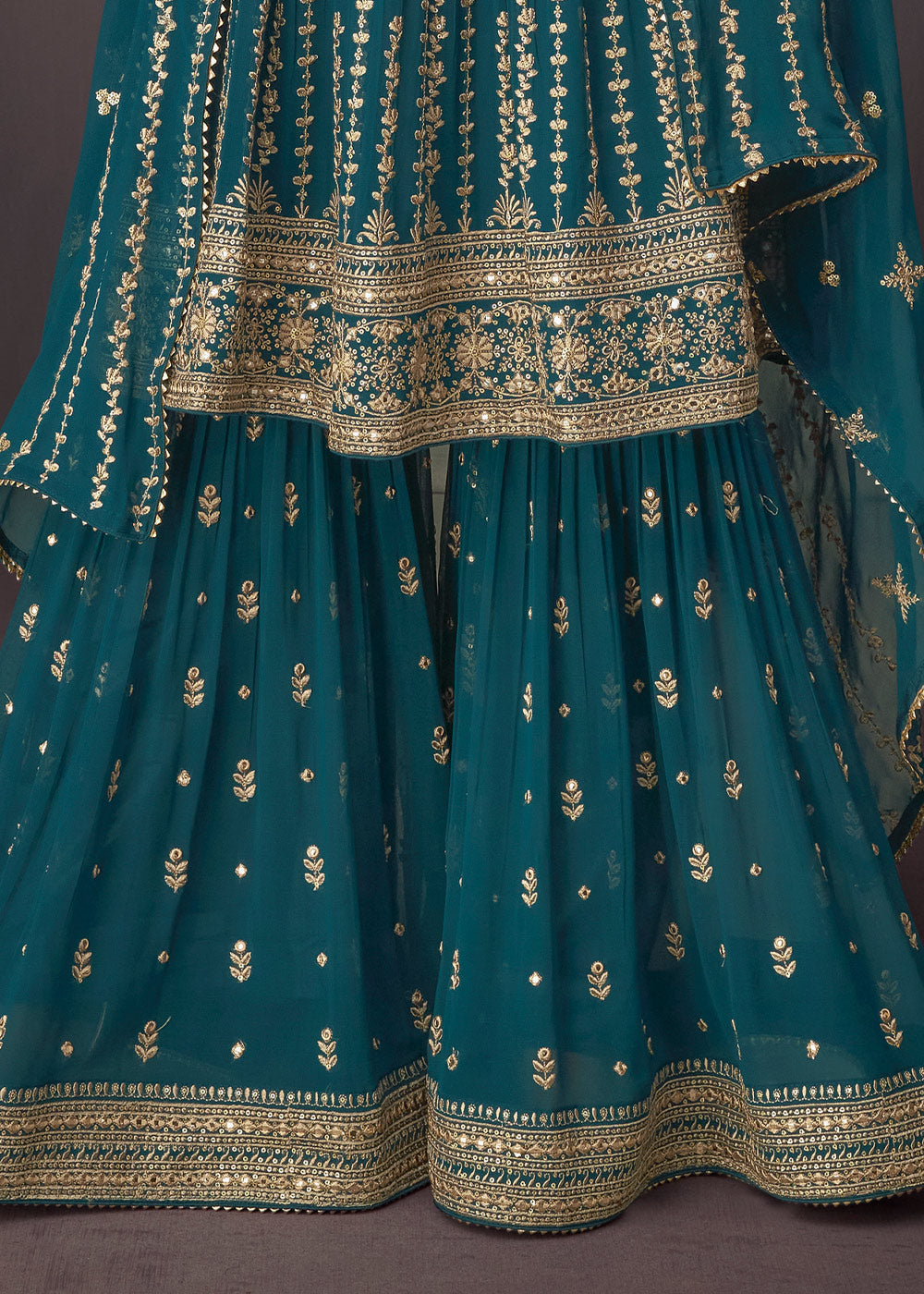 Prussian Blue Embroidered Georgette Plazzo Suit - qivii