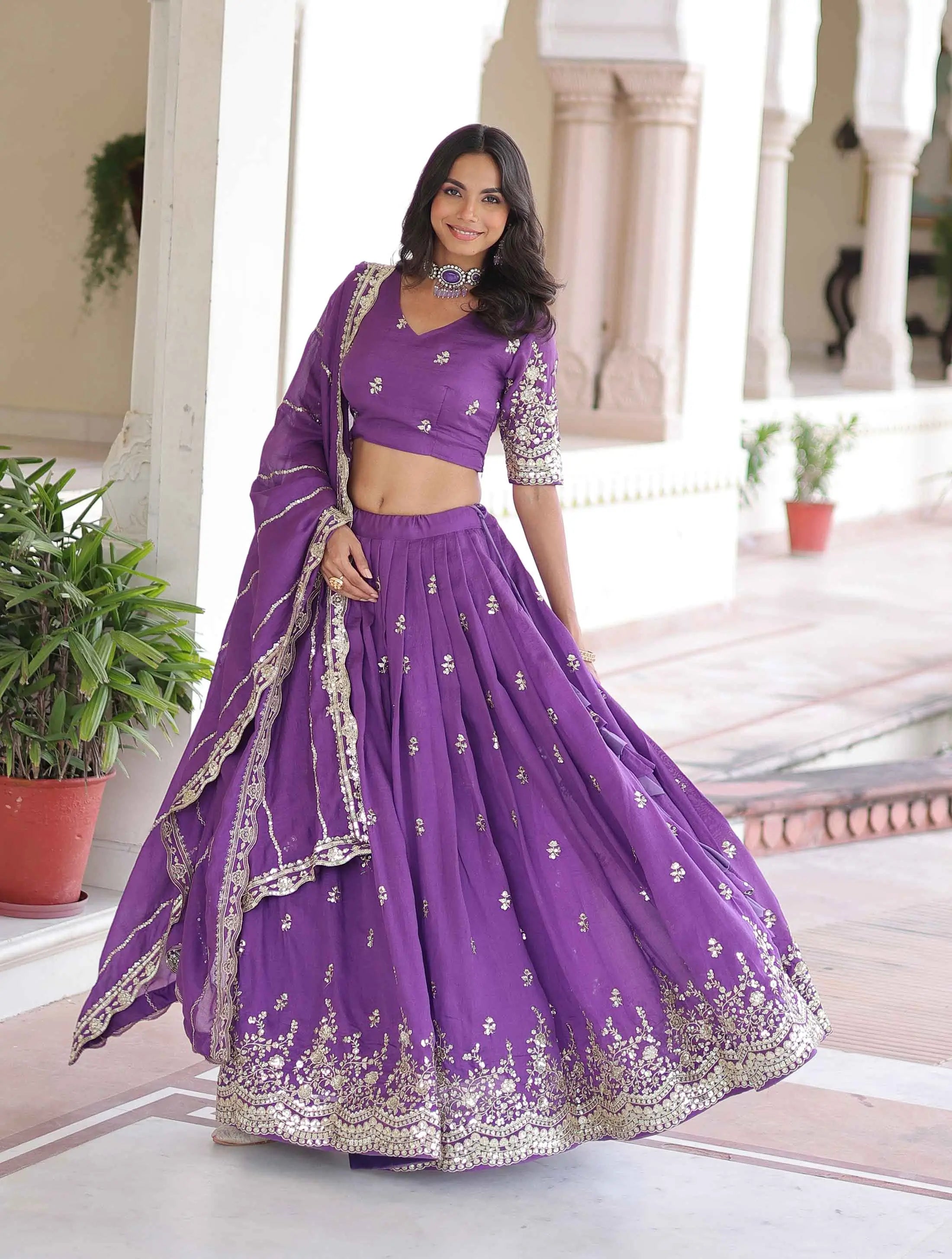 Purple Sequins Embroidery Work Lehenga Choli