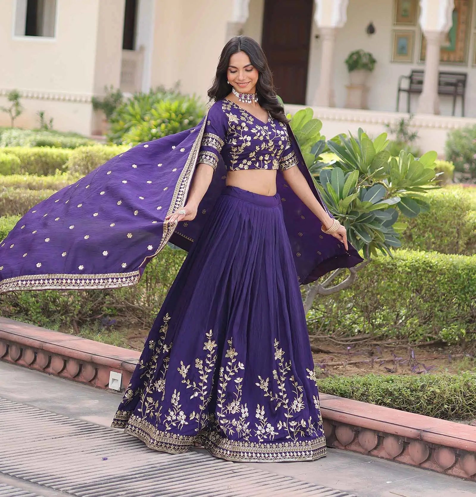 Dark Purple Sequins Embroidery Lehenga Choli