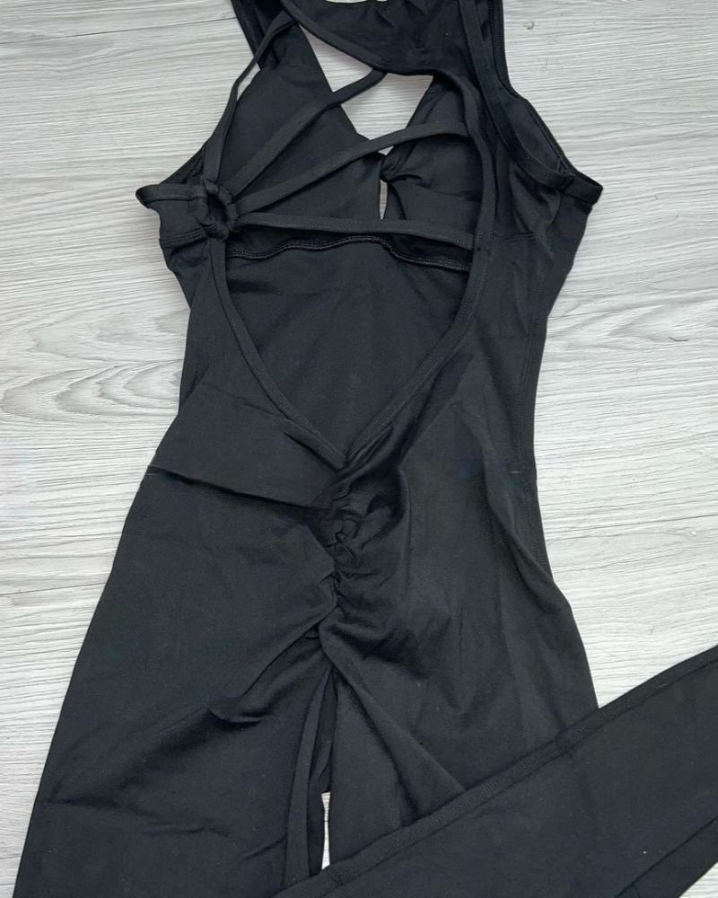 Women's Beautiful Back Sleeveless Elastic Tights Jumpsuit - By Qivii
