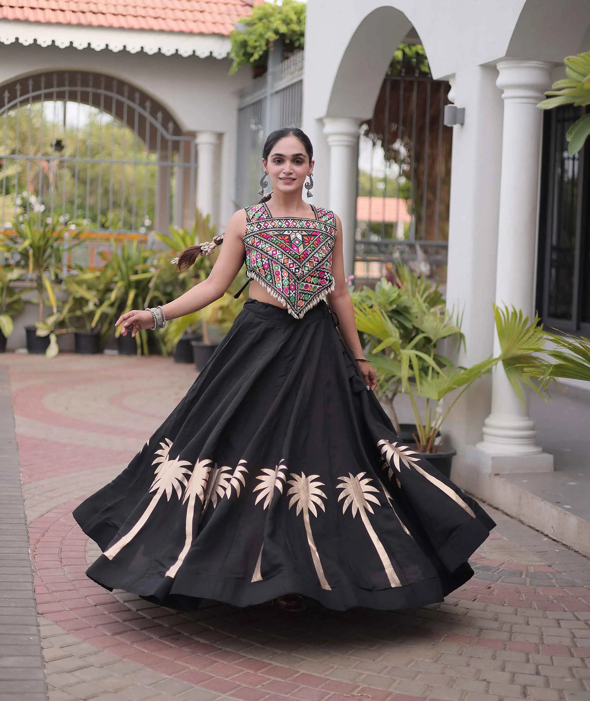 Black Gamthi Work Navratri Lehenga Choli
