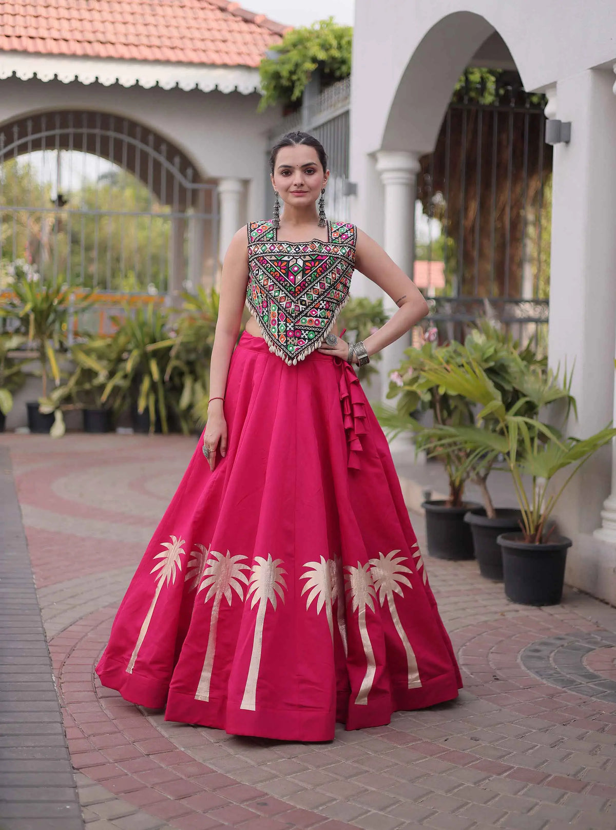 Pink Gamthi Work Navratri Lehenga Choli
