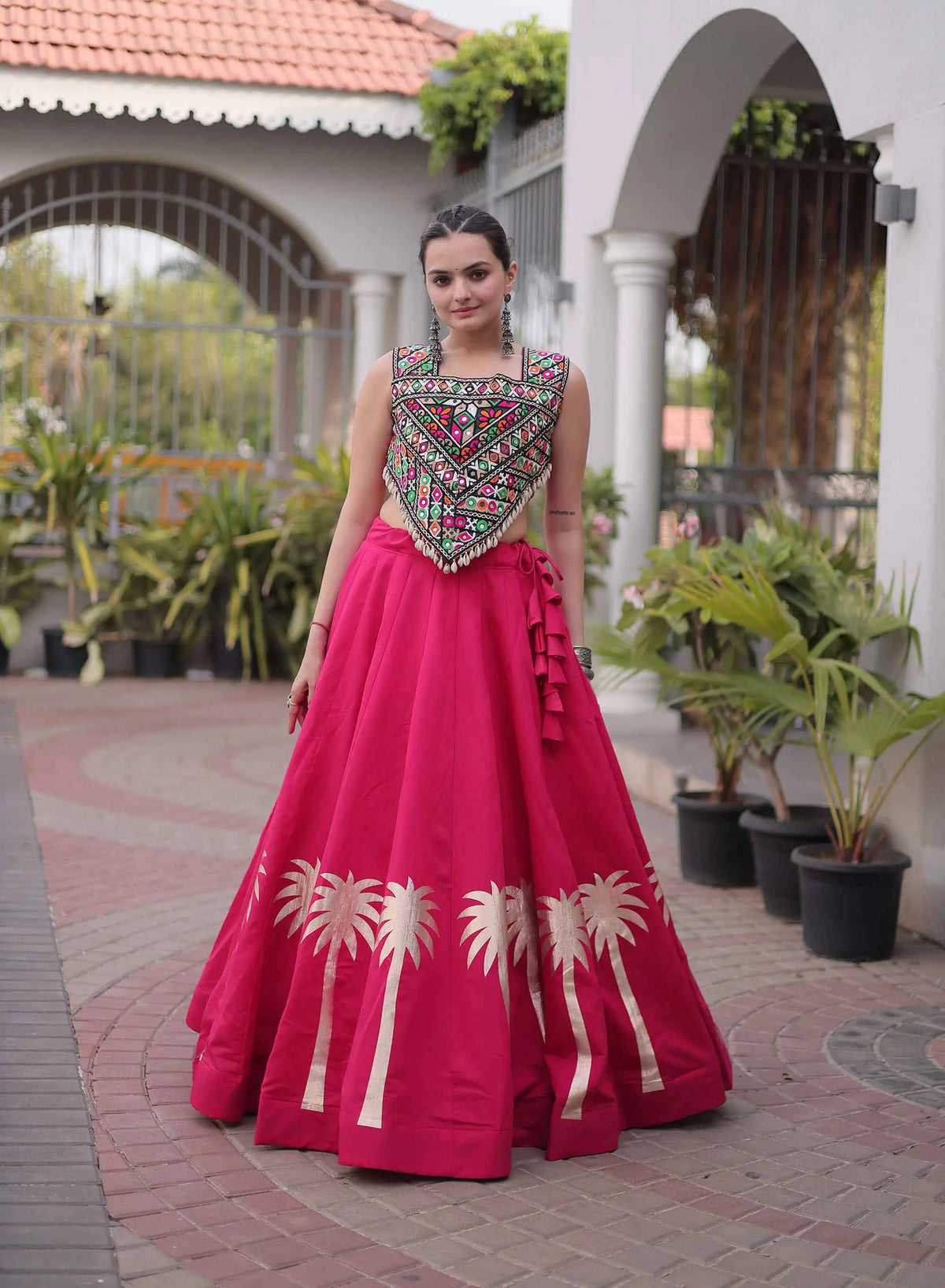 Pink Gamthi Work Navratri Lehenga Choli