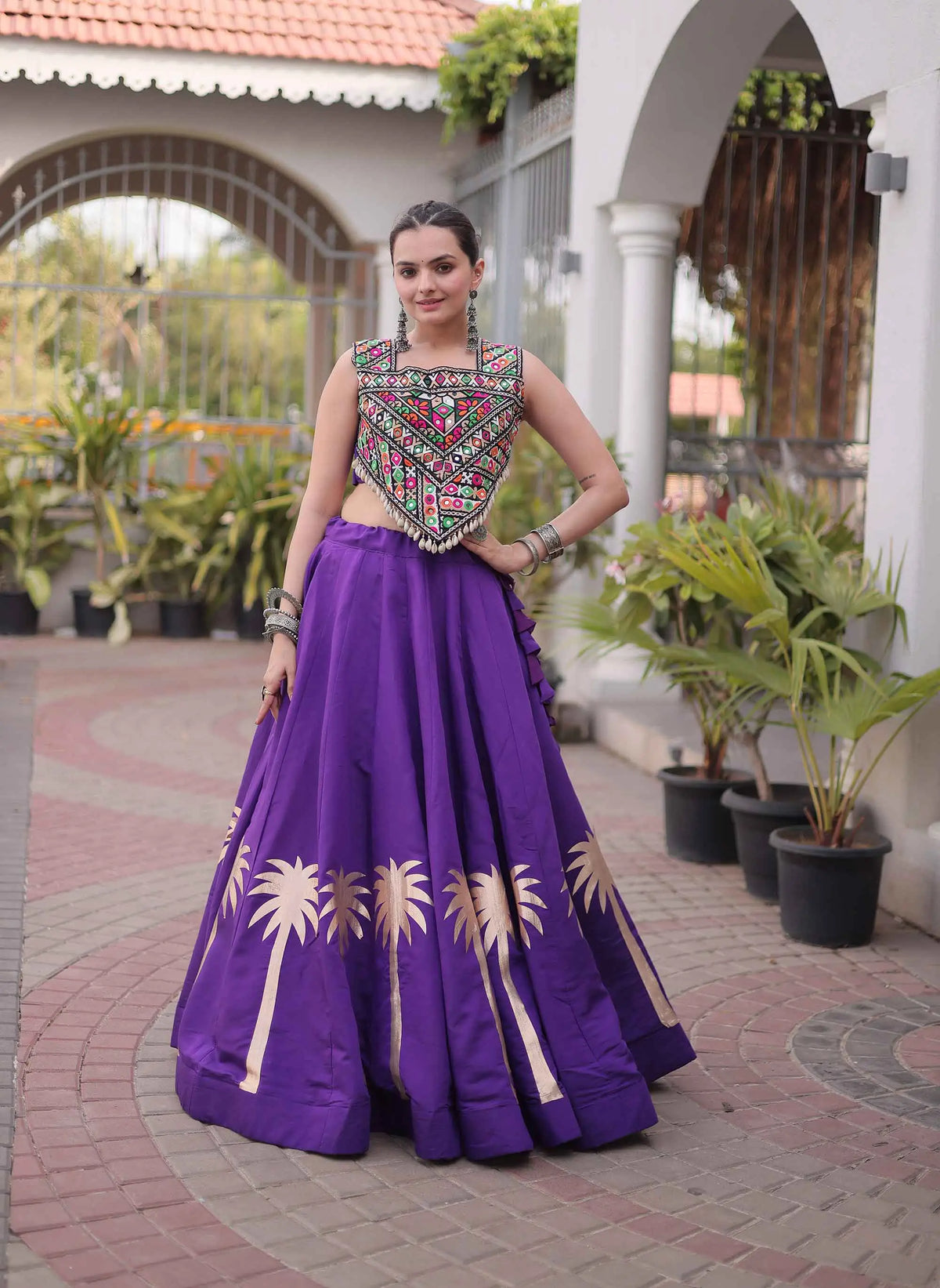 Purple Gamthi Work Navratri Lehenga Choli