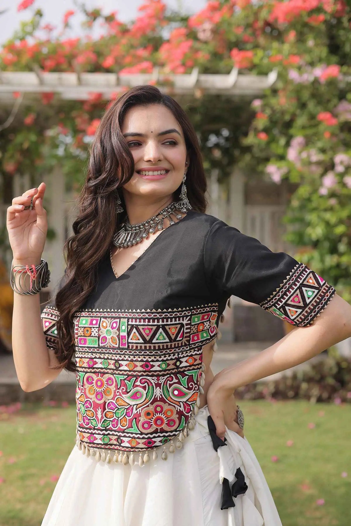 Black And White Navaratri Lehenga Choli