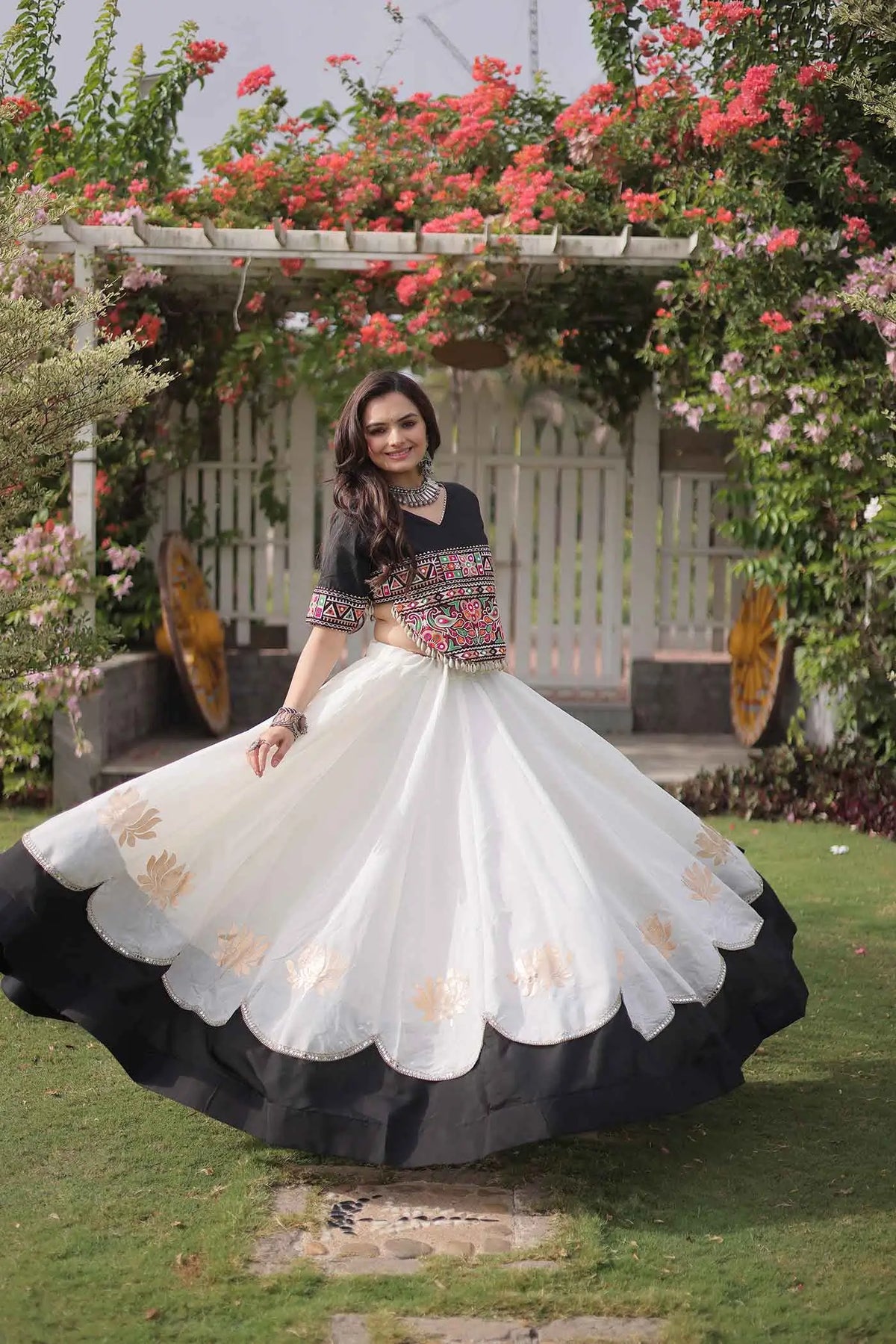 Black And White Navaratri Lehenga Choli
