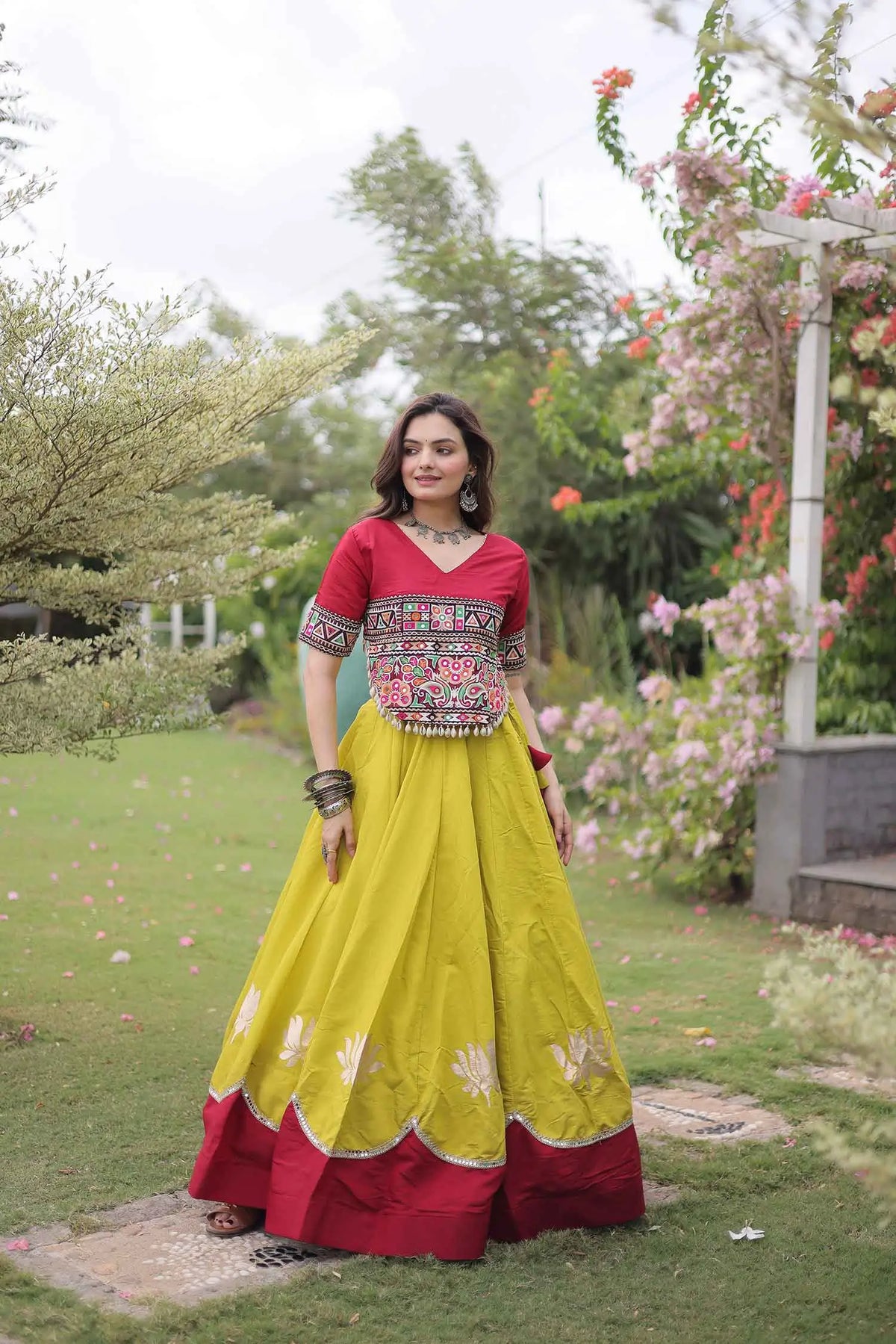 Maroon And Parrot Navaratri Lehenga Choli