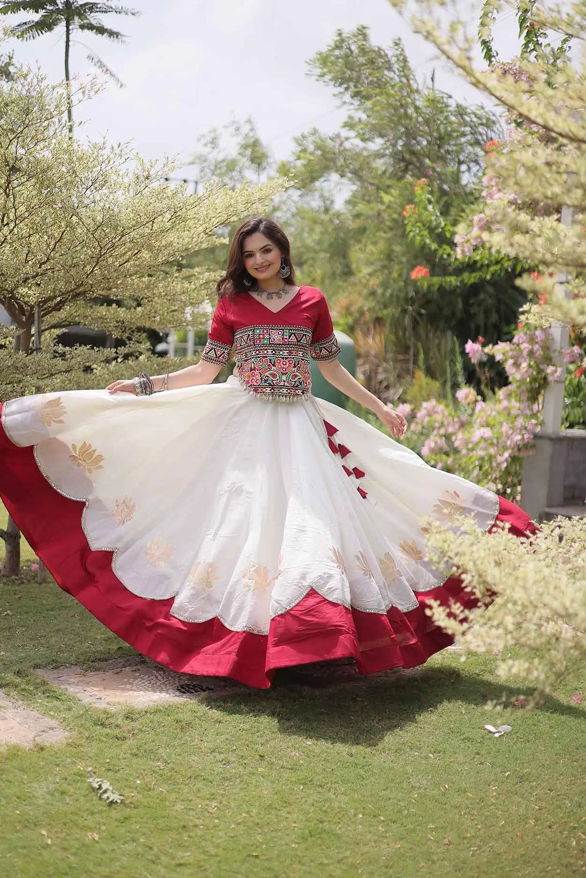 Maroon And White Navaratri Lehenga Choli