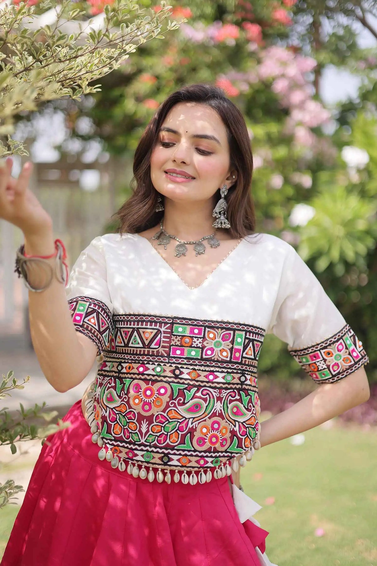 White And Pink Navaratri Lehenga Choli