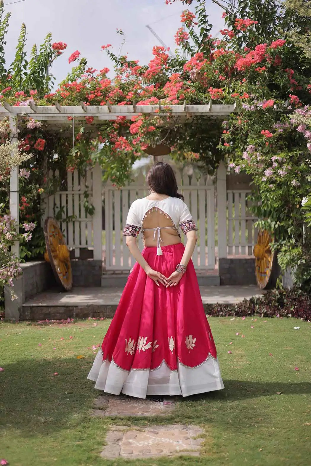 White And Pink Navaratri Lehenga Choli