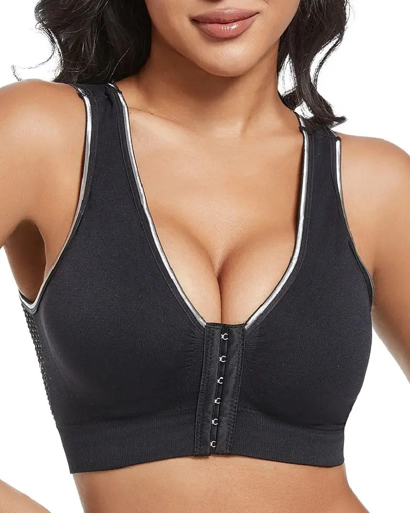 Women's Plus Size Front Buckle Solid Hollow Breathable Wireless Sports Bra - By Qivii