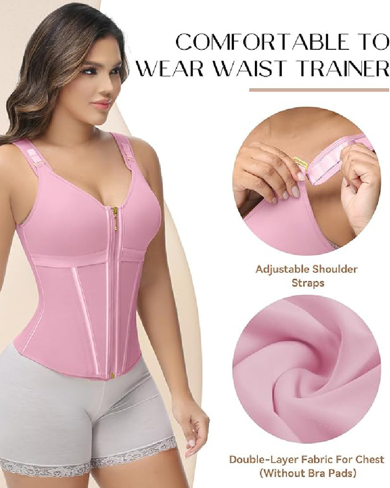 Shapshe® Fajas Colombianas Zip Front Steel Bone Tummy Control Waist Trainer - By Qivii