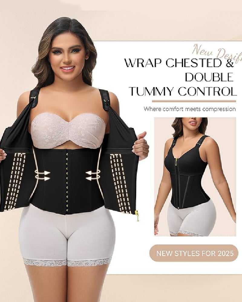 Shapshe® Women's Boned Latex Zipper Corset Tummy Control Body Shaper Vest With Bra - By Qivii