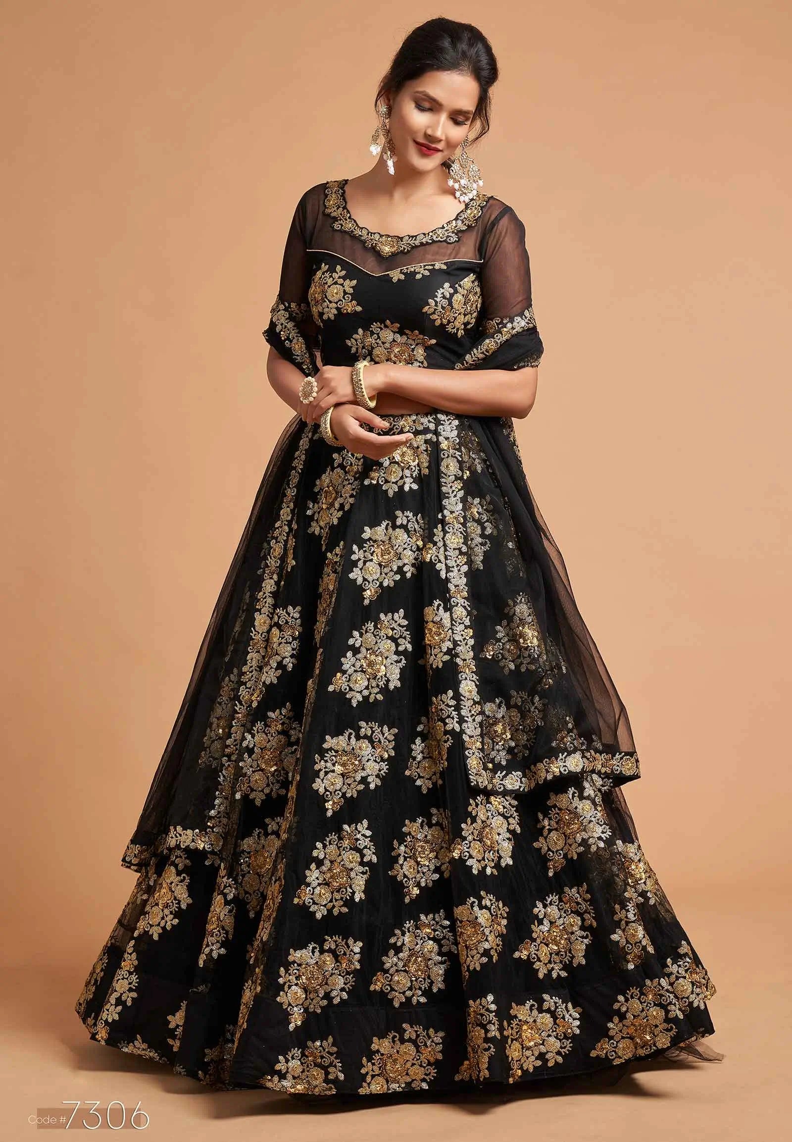 Black Soft Net Lehenga With Zari And Multiple Sequins Embroidery Work | Ready To Wear - qivii