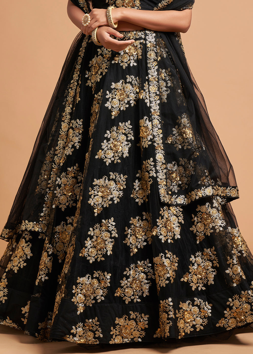 Onyx Black Designer Soft Net Lehenga Choli with Zari & Sequins work | Ready To Wear - qivii