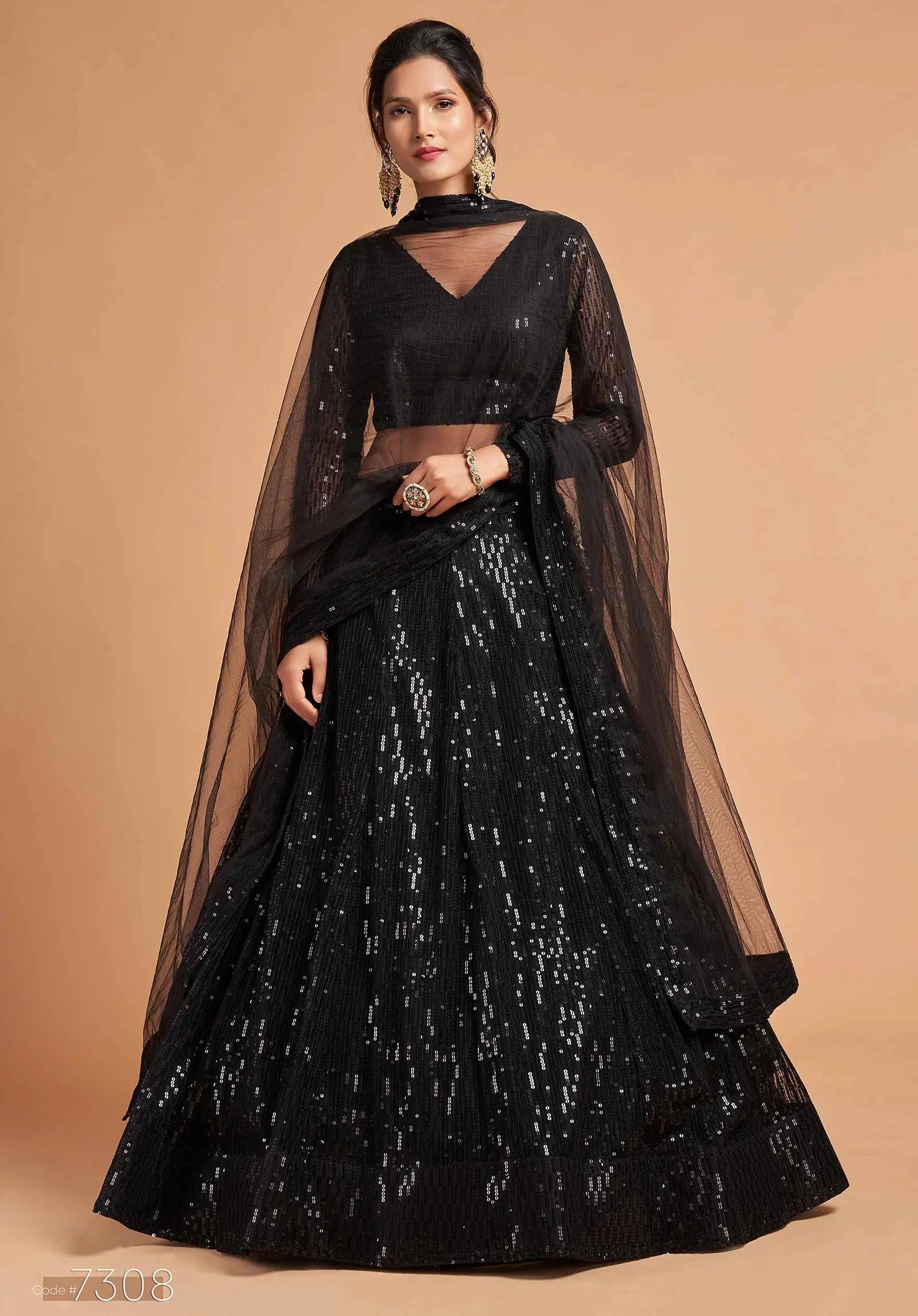 Black Soft Net Lehenga Choli With Thread And Multiple Sequins Embroidery Work | Ready To Wear - qivii