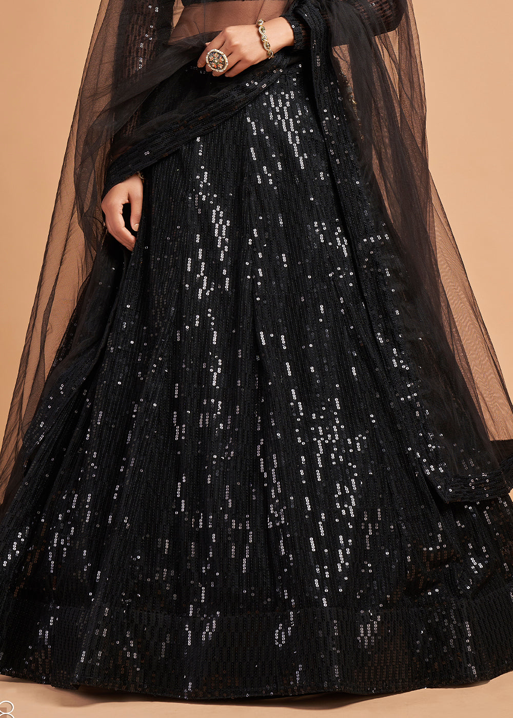 Pebble Black Designer Soft Net Lehenga Choli with Thread & Sequins work | Ready To Wear - qivii