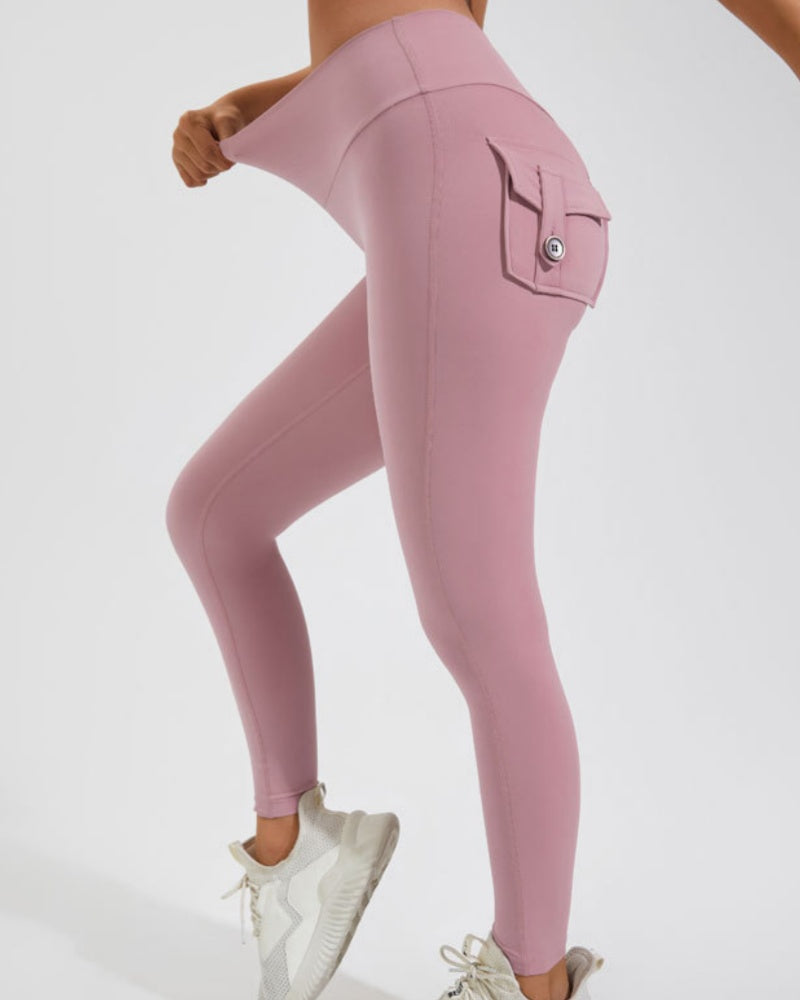 Peach Hip Fitness Leggings with Cargo Pockets - By Qivii